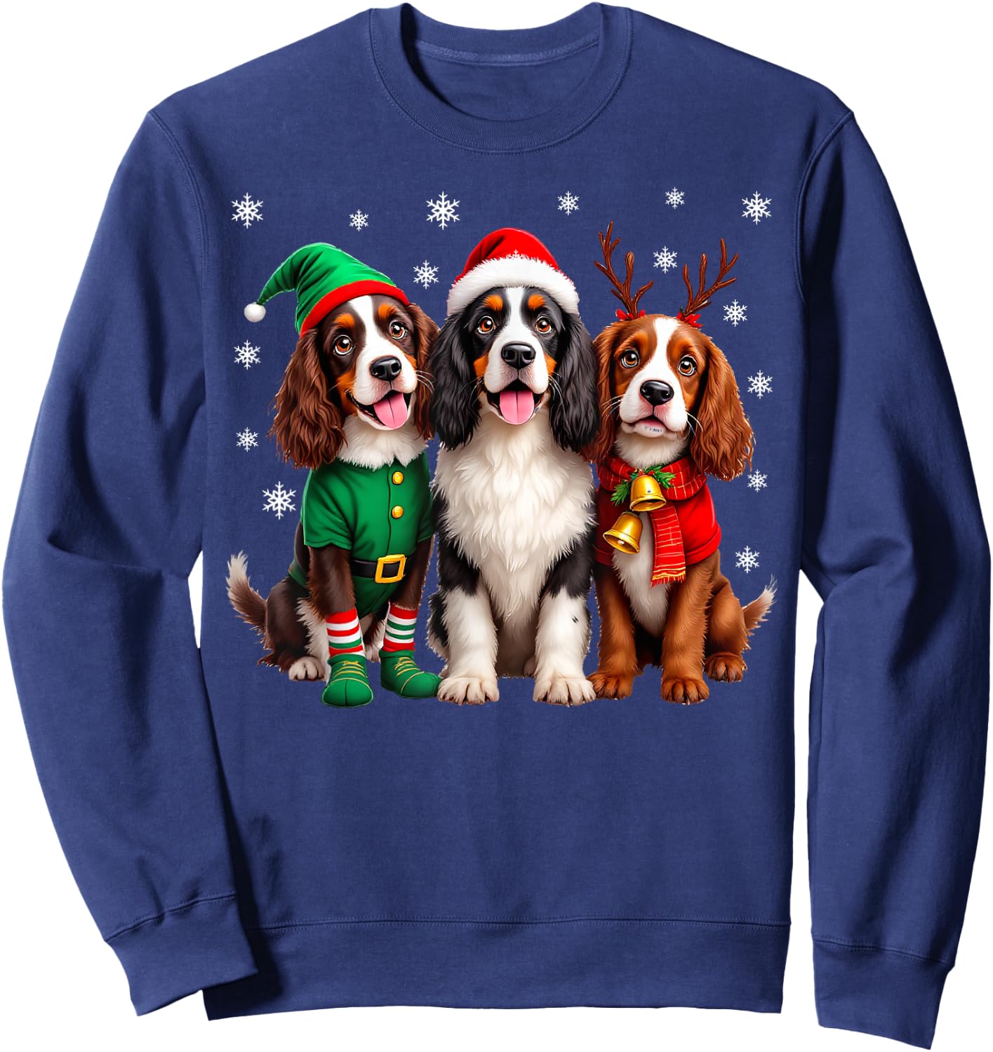 English Springer Spaniel Christmas Dogs Santa Reindeer Elf Sweatshirt - Sweatshirt | Navy