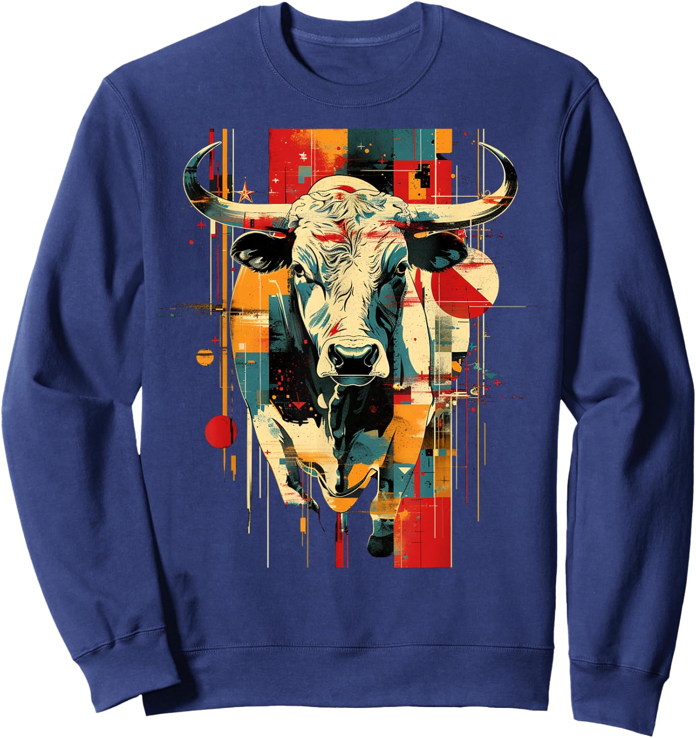 Artsy Bull Rider on Abstract Art Rodeo Bull Riding Sweatshirt - Sweatshirt | Navy