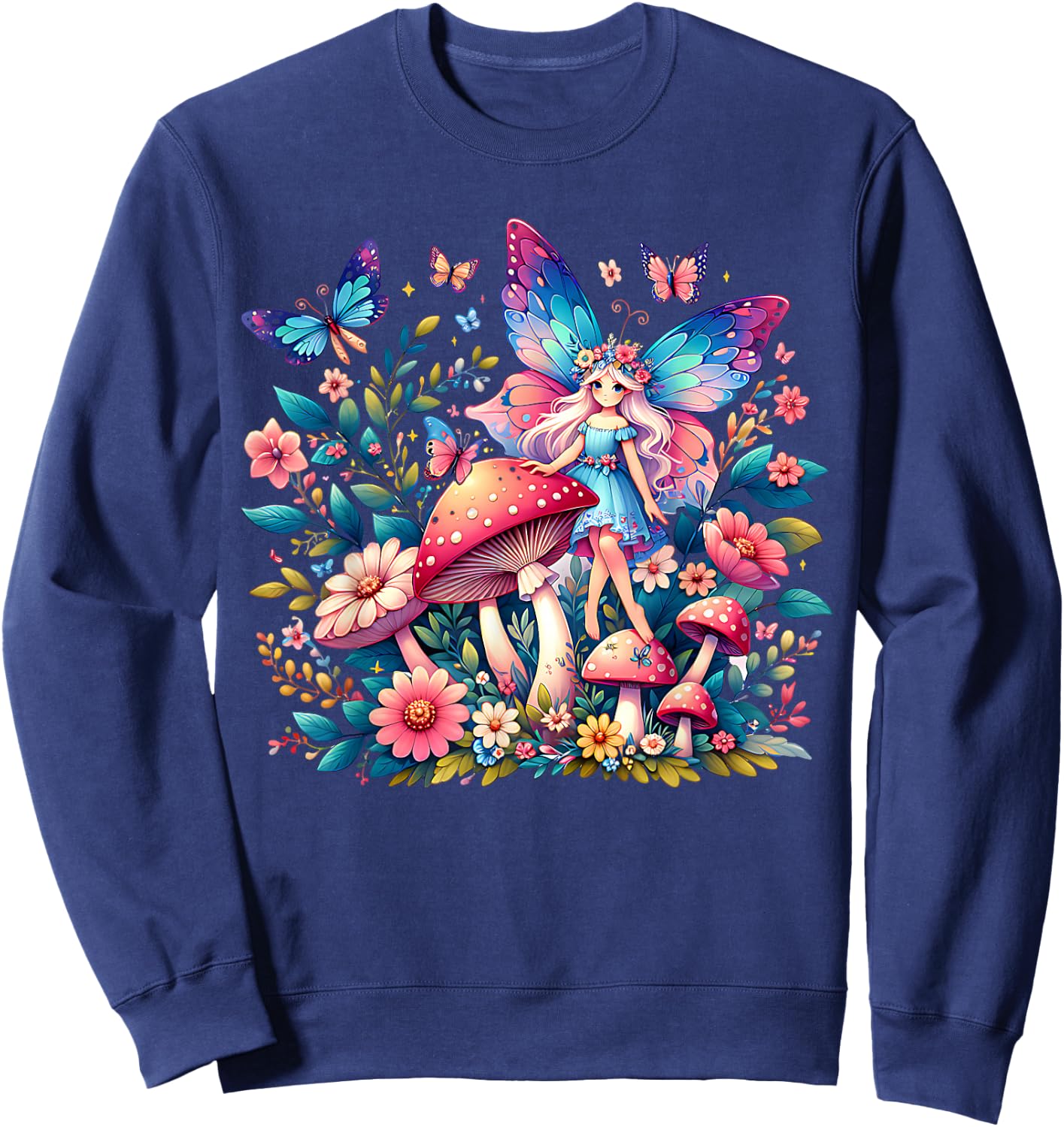 Enchanted Forest Fairy Fantasy Mystical Floral & Butterfly Sweatshirt - Sweatshirt | Navy