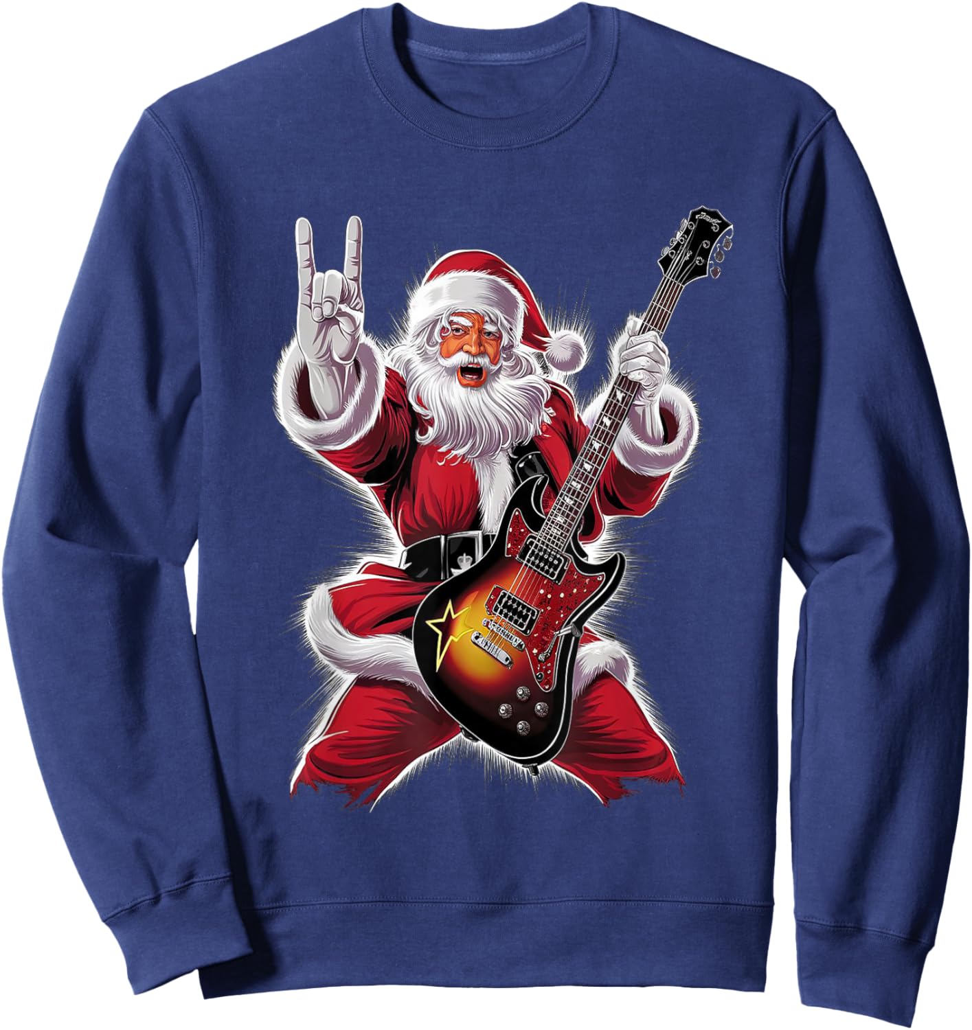 Rock & Roll Christmas Santa Claus Guitar Player Sweatshirt - Sweatshirt | Navy