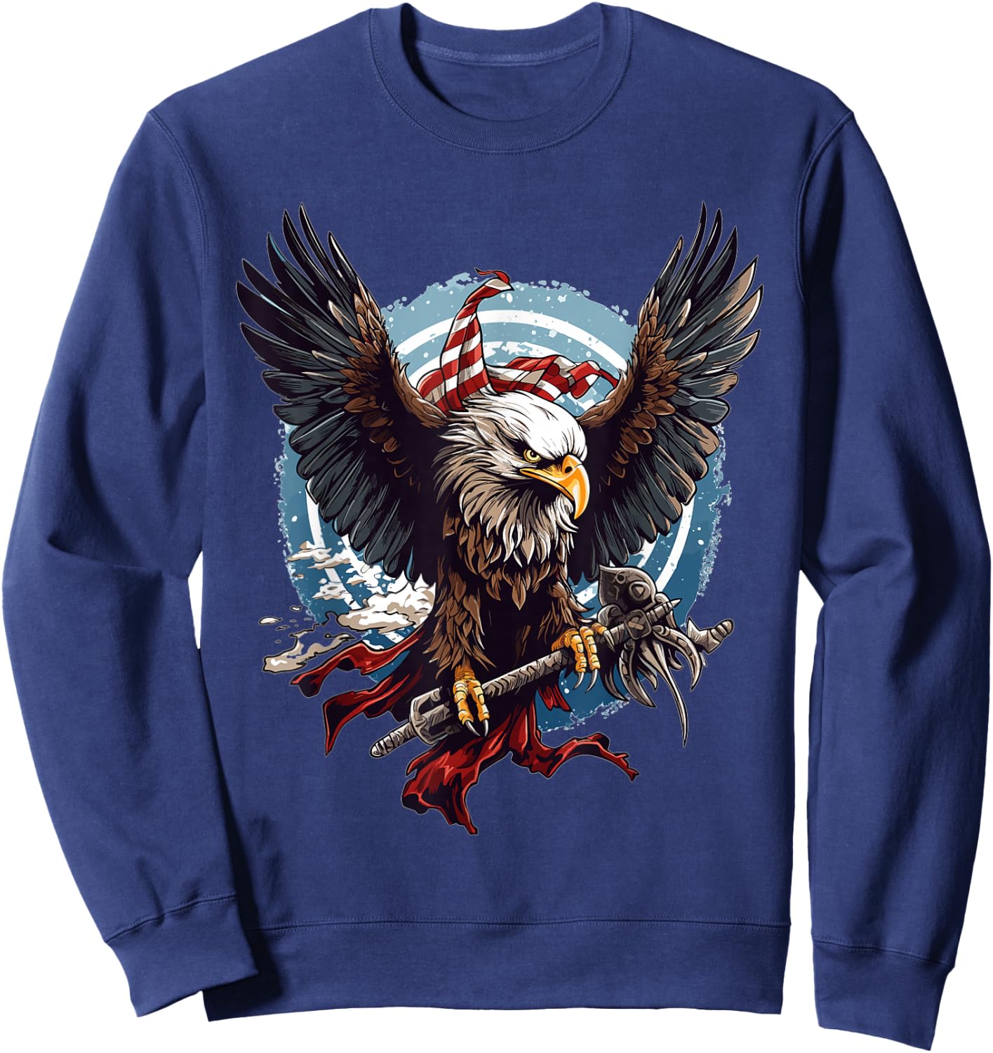 Viking Warrior American Eagle US Flag Norse Mythology Sweatshirt - Sweatshirt | Navy