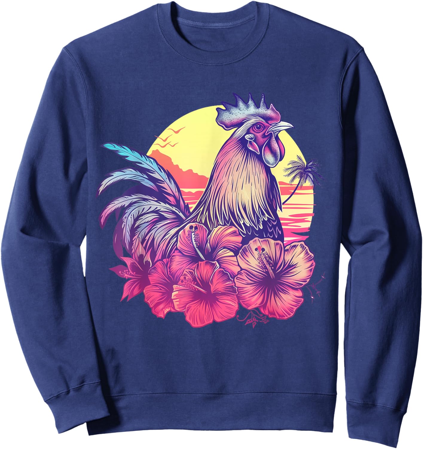 Chicken Hawaiian Flowers Rooster Kauai Hawaii Vintage Sweatshirt - Sweatshirt | Navy