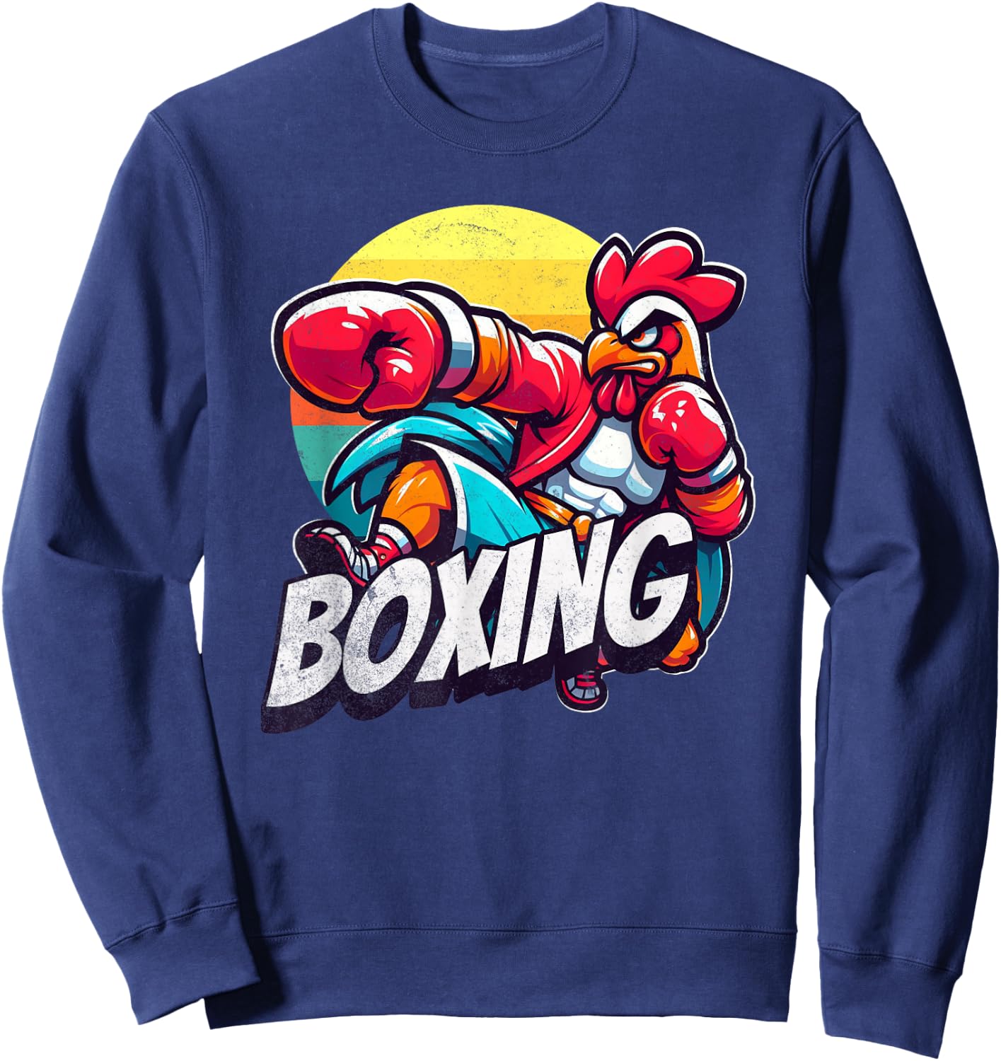 Boxing Cool Chicken Roosters Funny Chicken Who Loves Sport Sweatshirt - Sweatshirt | Navy