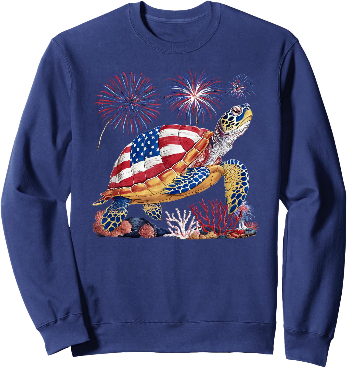 Sea Turtle 4th of July American USA Flag Patriotic Sweatshirt - Sweatshirt | Navy