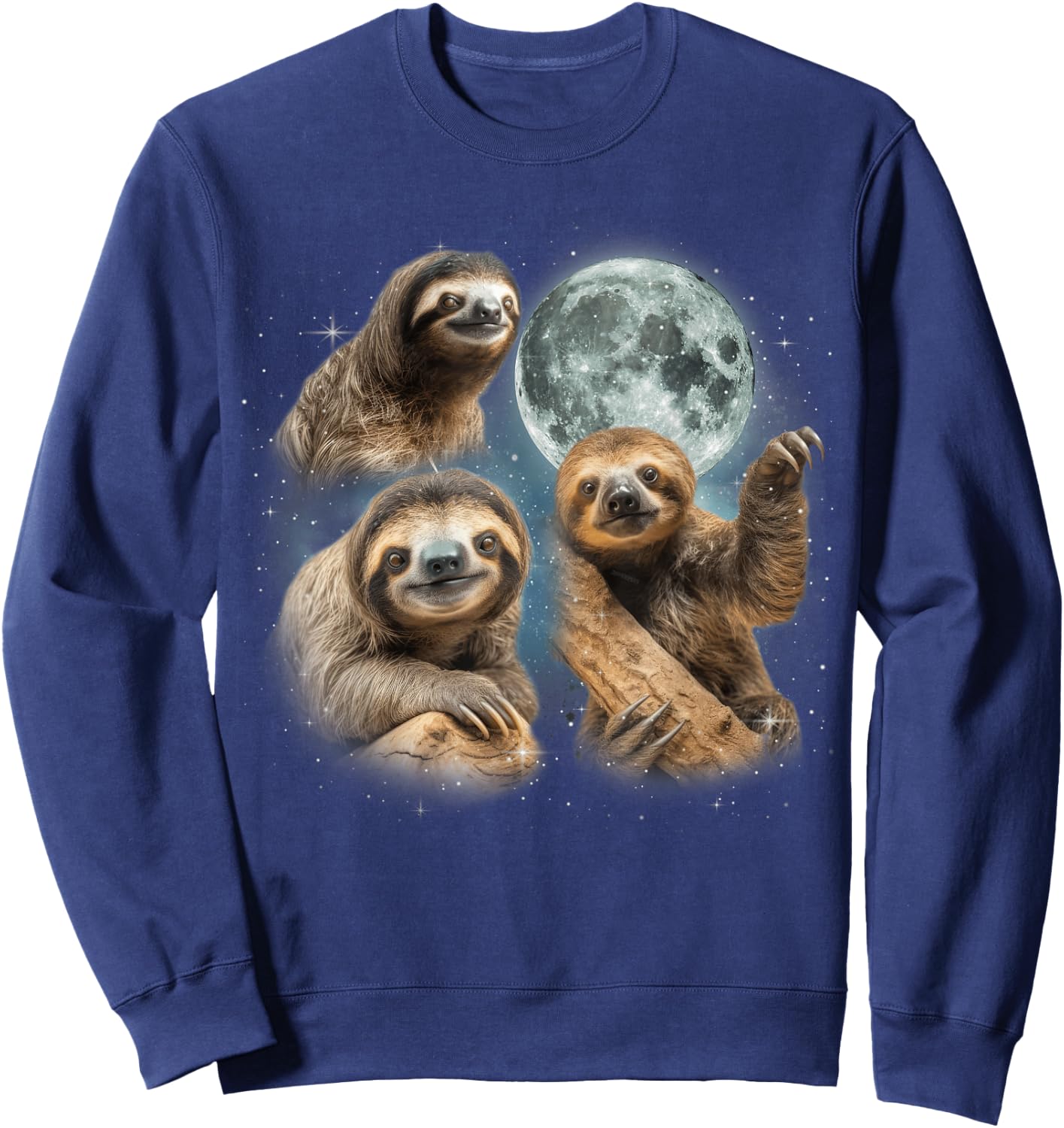 Sloth Shirt | 3 Sloth Howling At Moon Funny Weird Cursed Sweatshirt - Sweatshirt | Navy