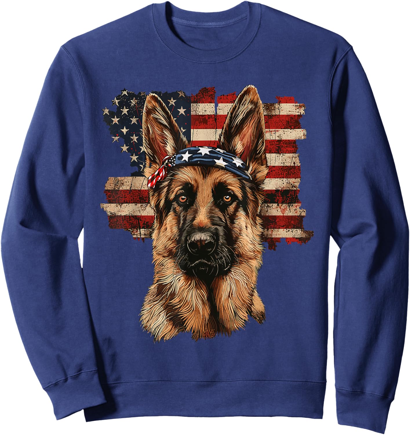 German Shepherd Patriotic 4th Of July USA American Flag Sweatshirt - Sweatshirt | Navy
