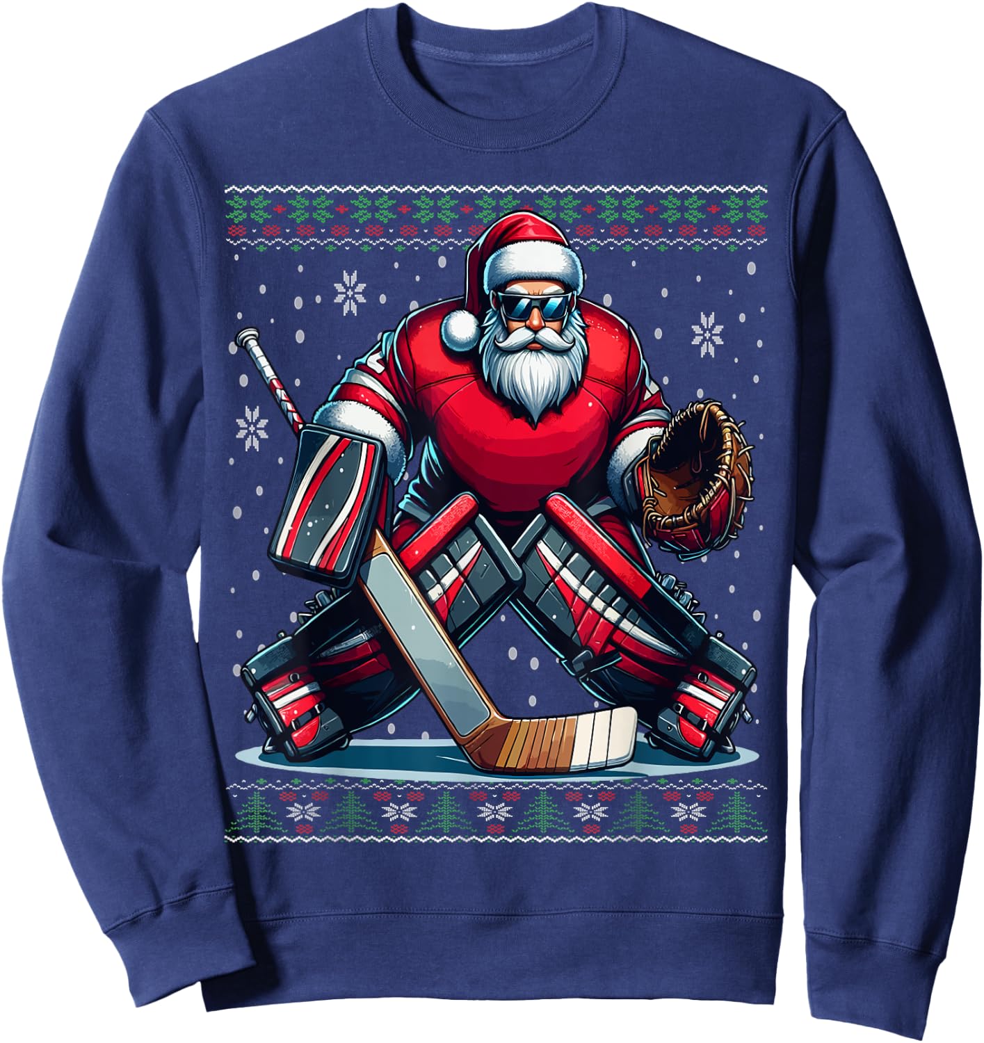 Christmas Santa Hockey Goalie Ugly Christmas Sweater Sweatshirt - Sweatshirt | Navy
