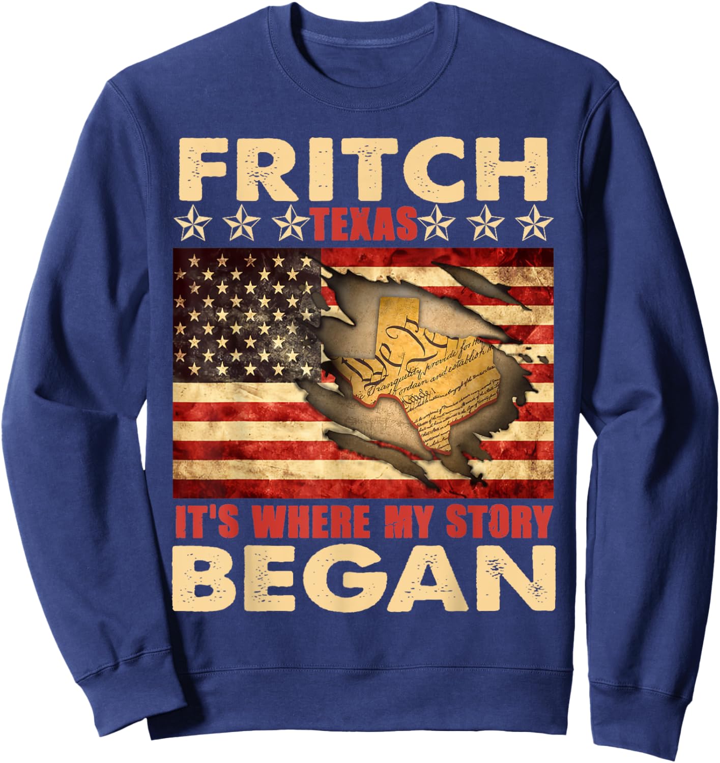 Fritch Texas USA Flag 4th Of July Sweatshirt - Sweatshirt | Navy