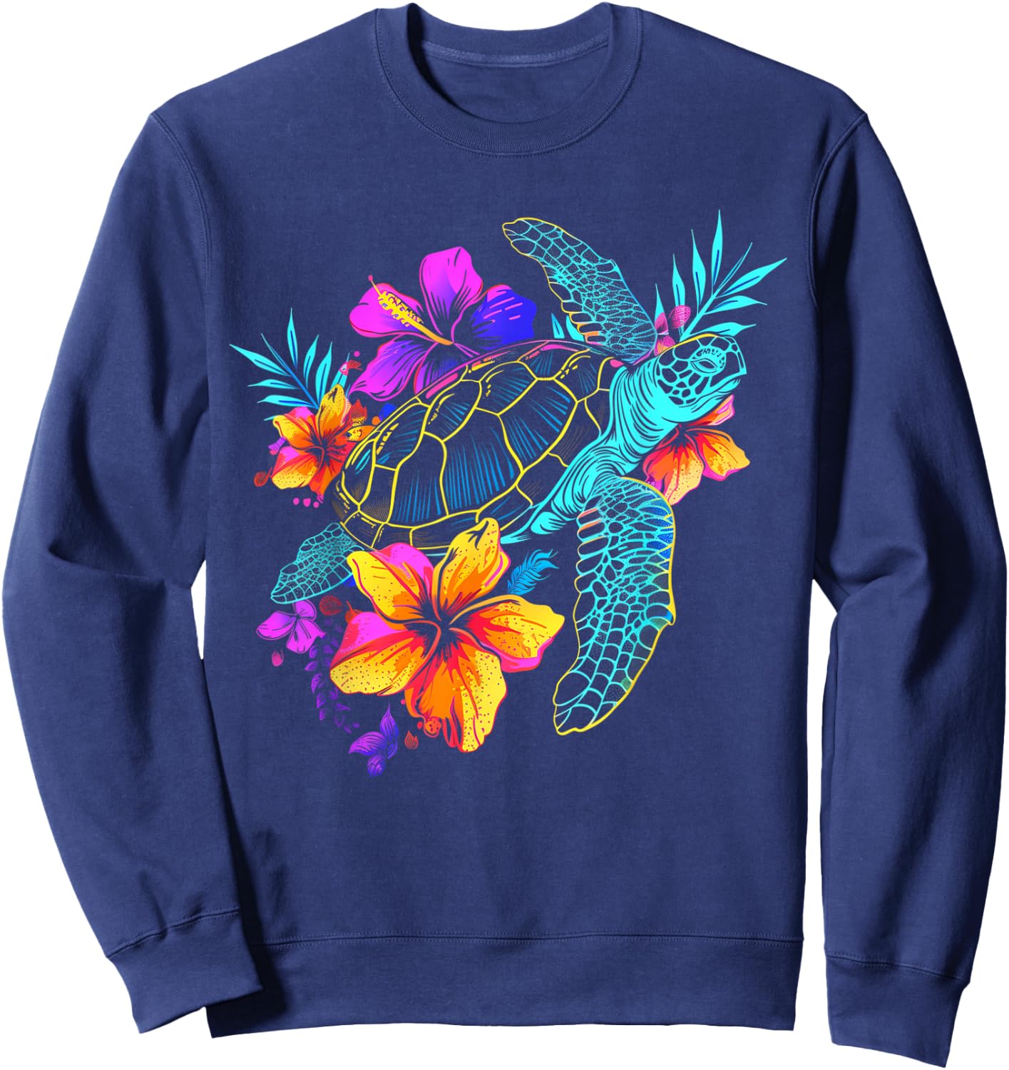 Sea Turtle Hawaiian Flowers Hawaii Diver Sweatshirt - Sweatshirt | Navy