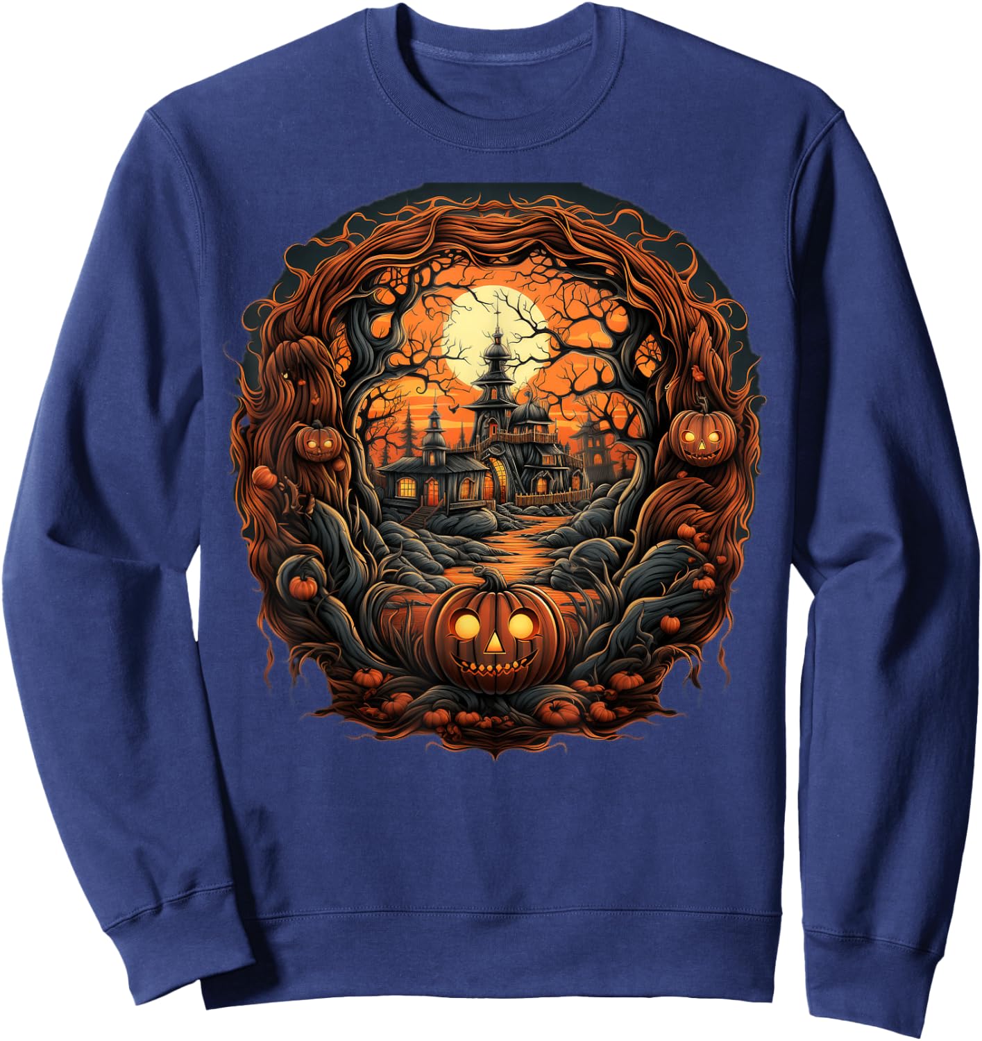 Spooky Haunted Scene Women Youth Sweatshirt - Sweatshirt | Navy