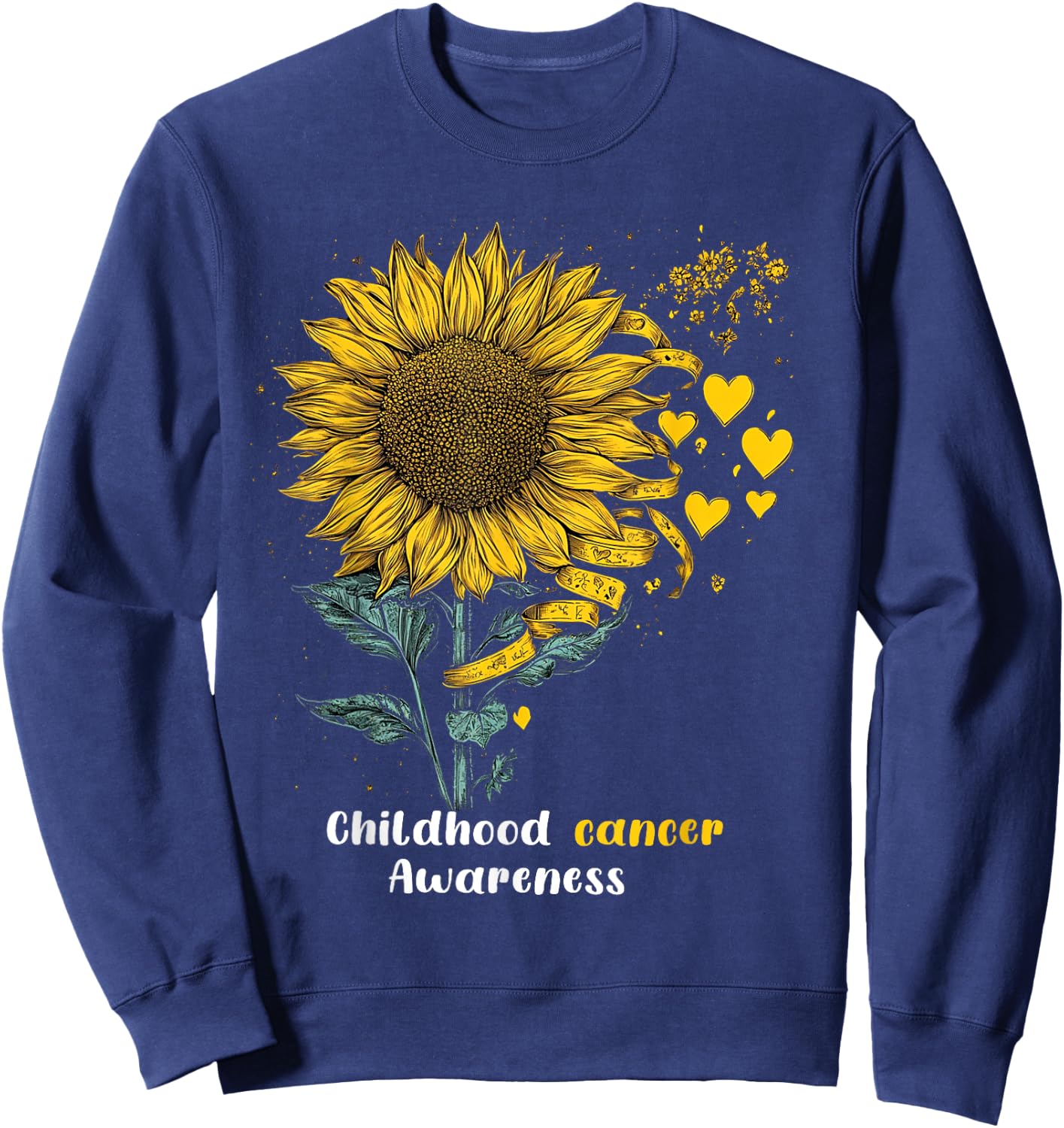 Childhood Cancer Awareness Yellow Sunflower Ribbon gifts Sweatshirt - Sweatshirt | Navy