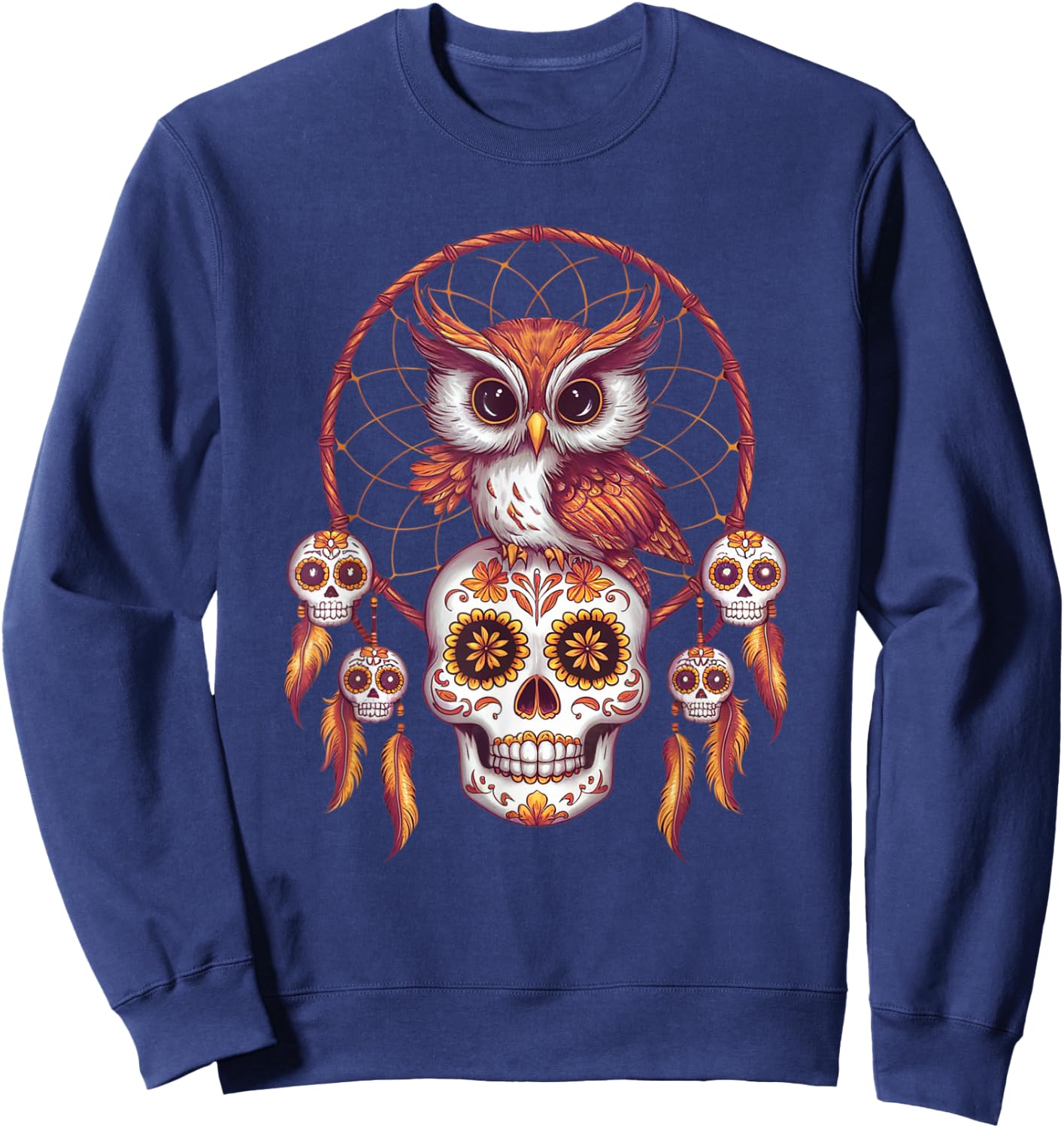 Sugar Skull Owl Day of Dead Halloween Dia De Muertos Sweatshirt - Sweatshirt | Navy