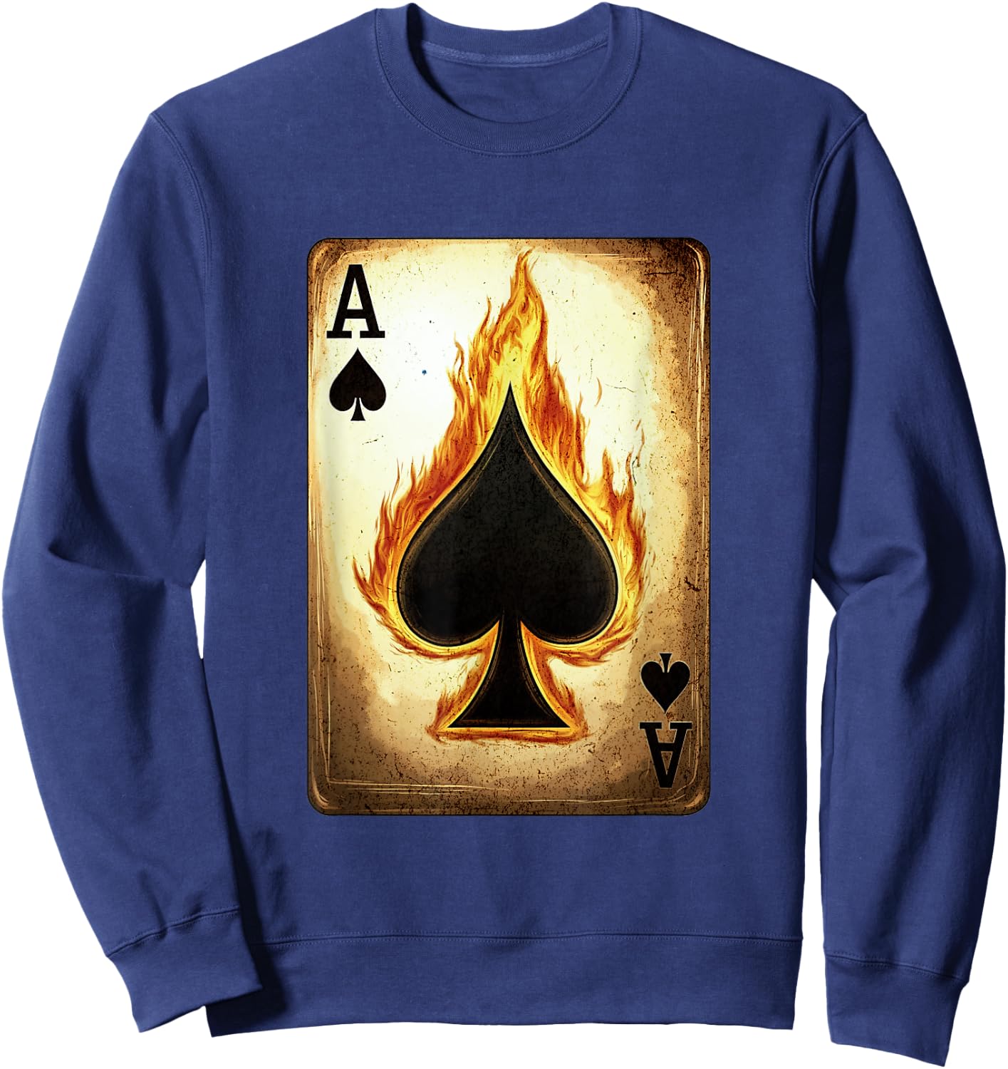 Ace Of Spades With The Spade On Fire - Playing Card Sweatshirt - Sweatshirt | Navy