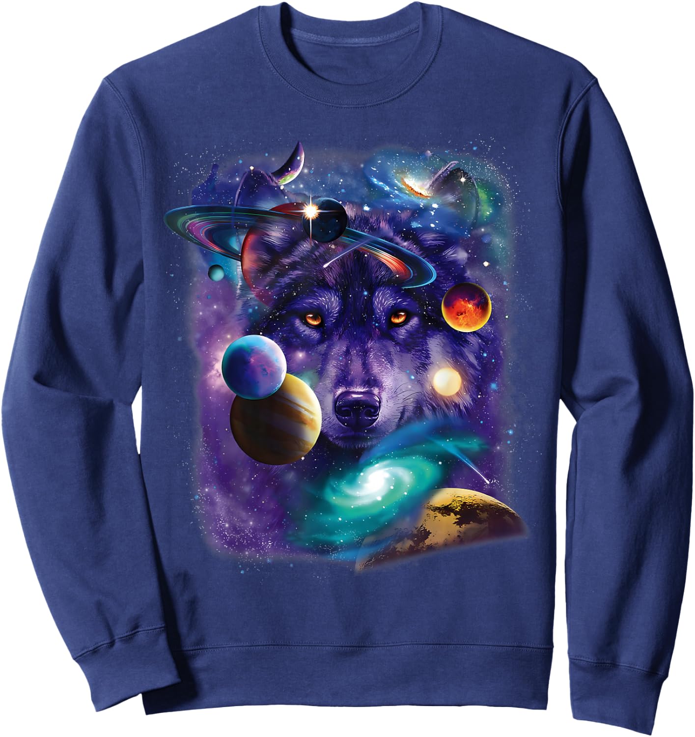 Wolf Space Galaxy Stars Moon Wolves Space Astrology Mountain Sweatshirt - Sweatshirt | Navy