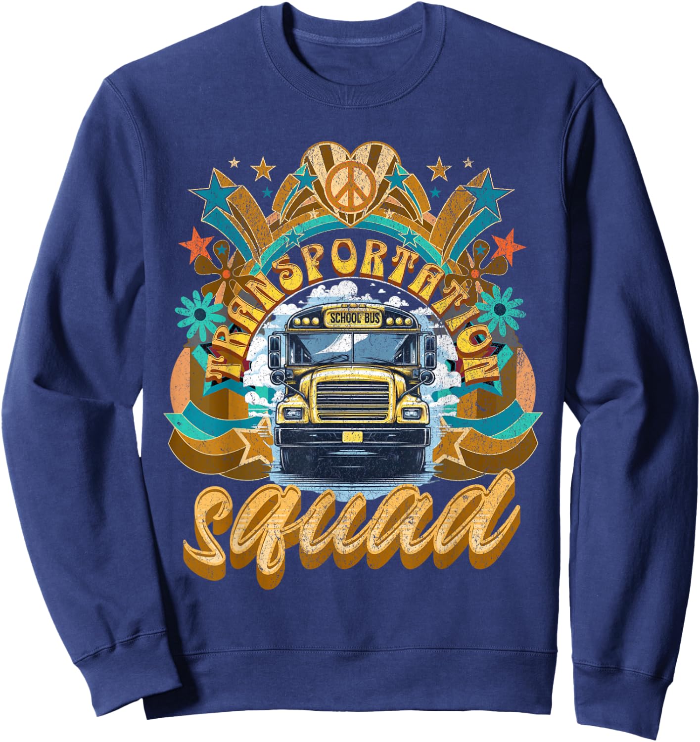 Transportation Squad Retro Bus Aide Back to School Matching Sweatshirt - Sweatshirt | Navy