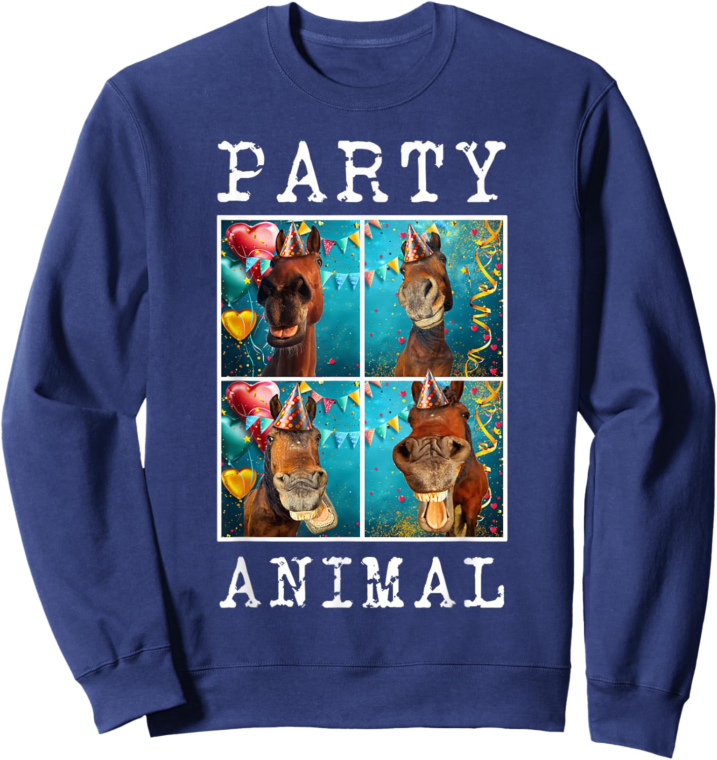 Horses Face Colorful Farm Animal Party Hat Horse Farming Sweatshirt - Sweatshirt | Navy