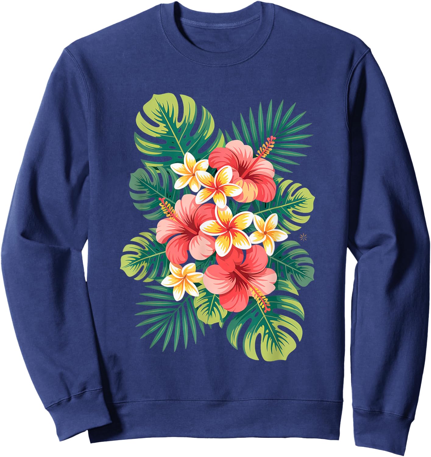 Tropical Flower Cluster Hibiscus and Plumeria Summer Design Sweatshirt - Sweatshirt | Navy