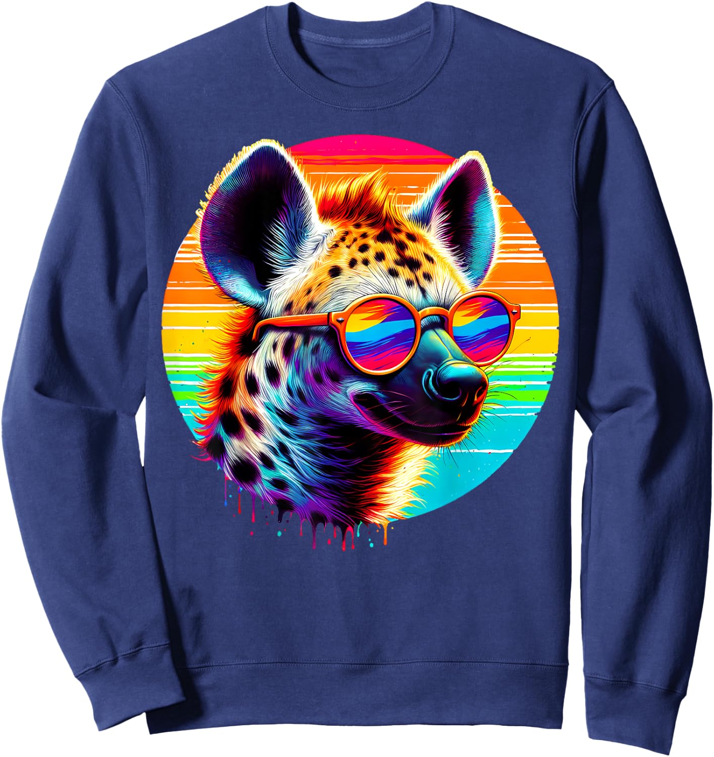 Cool Tie Dye Sunglasses Hyena Graphic Illustration Art Sweatshirt - Sweatshirt | Navy