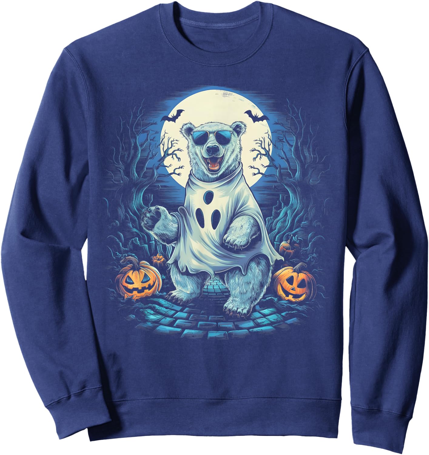 Cute Polar Bear Ghost Spooky Funny Halloween Costume Vintage Sweatshirt - Sweatshirt | Navy