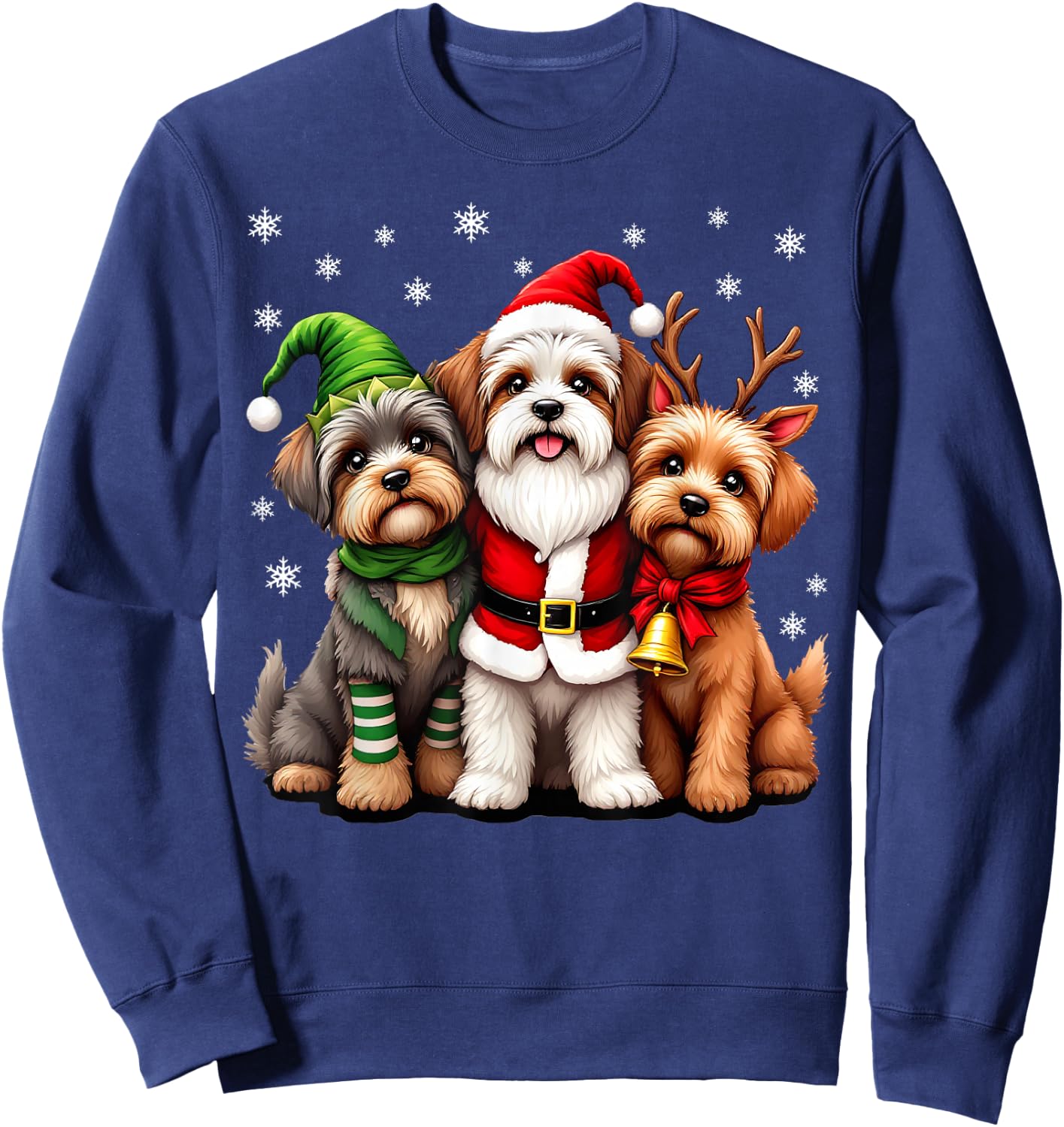 Havanese Christmas Dogs Funny Santa Reindeer Elf Holiday Sweatshirt - Sweatshirt | Navy