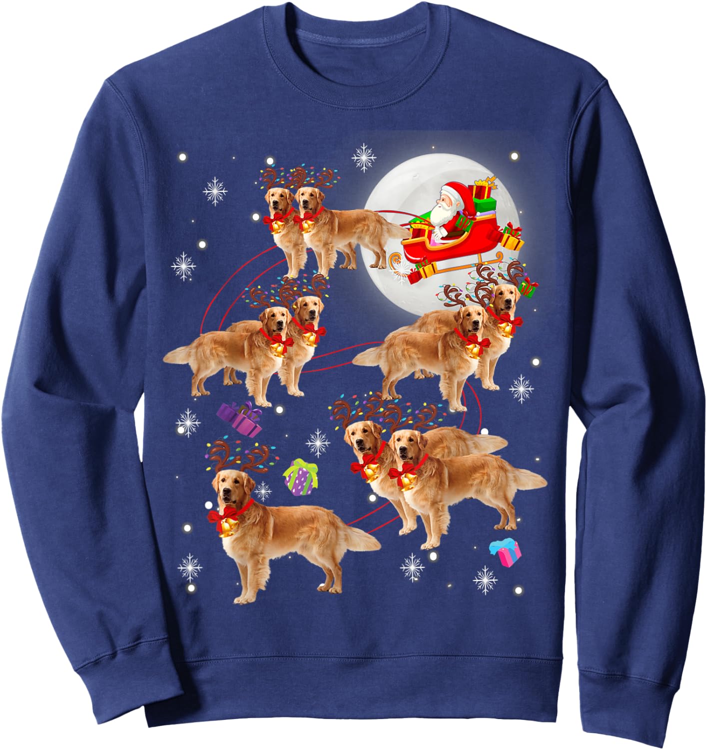 Christmas Santa Claus Riding Golden Retriever Xmas Pajamas Sweatshirt - Sweatshirt | Navy