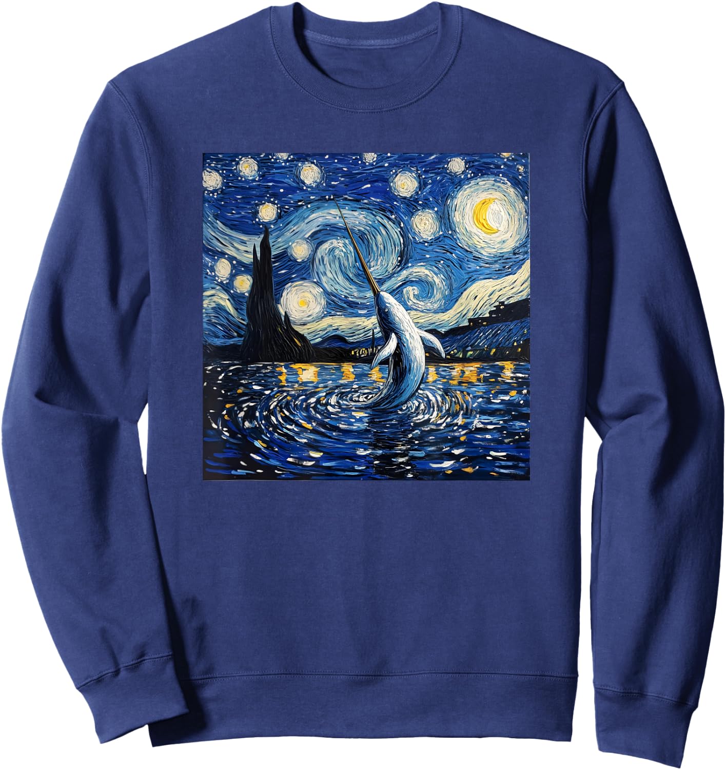 Cute Van Gogh Narwhal Starry Night Funny Women & Men Sweatshirt - Sweatshirt | Navy