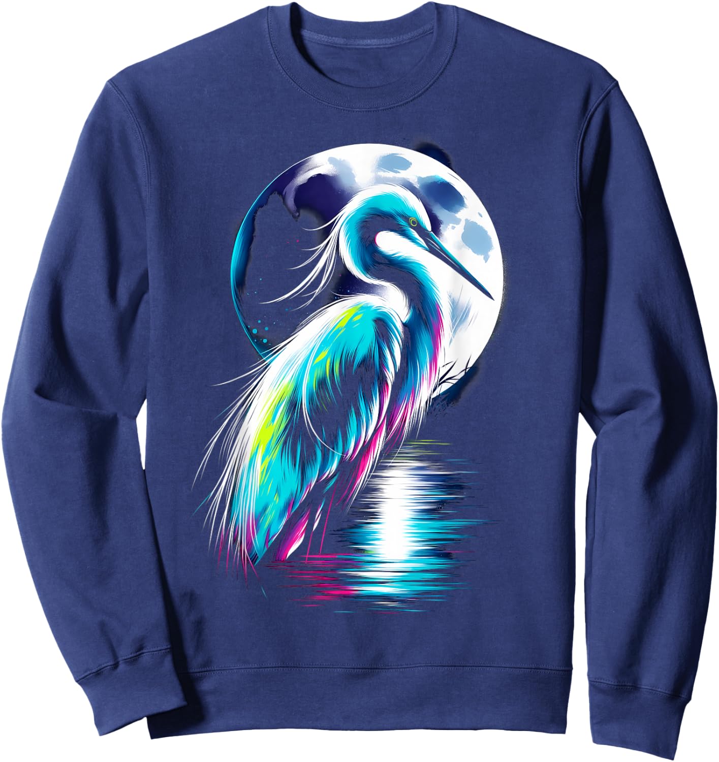 Colorful Egret Bird Spirit Animal Cool Illustration Sweatshirt - Sweatshirt | Navy