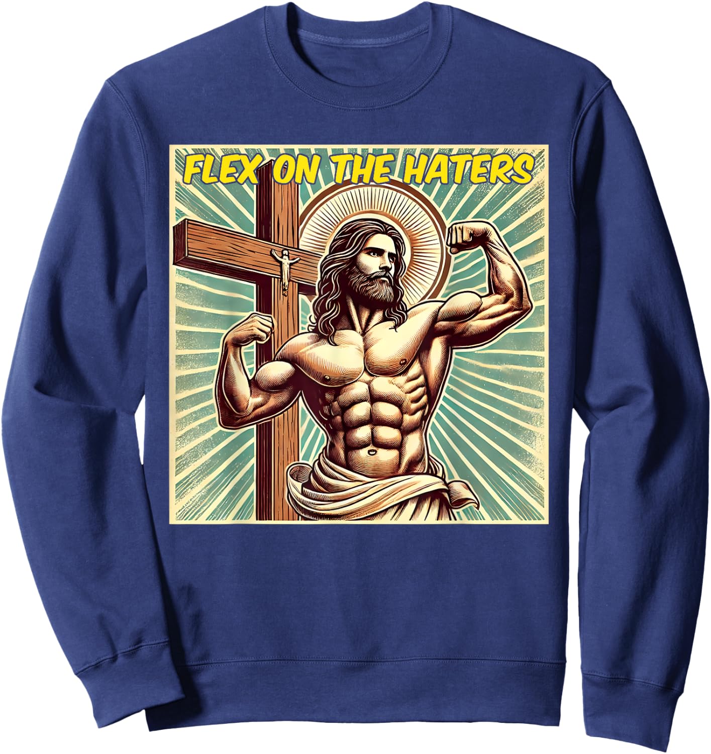 Flex On The Haters Jesus Muscle Christian Gym Weight Lift Sweatshirt - Sweatshirt | Navy