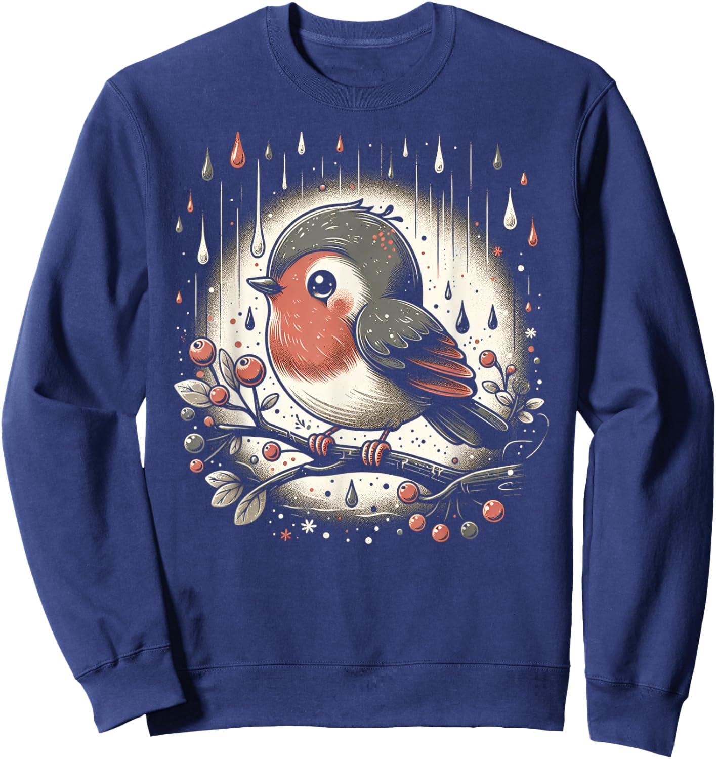 Whimsical Robin in Rain Sweatshirt - Sweatshirt | Navy
