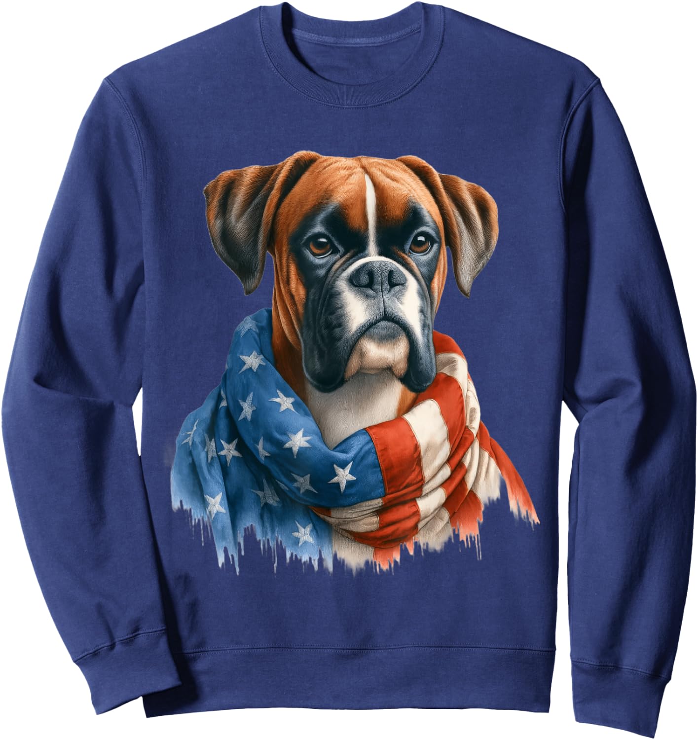 Boxer American Flag Patriotic Boxer Dog Lover 4th of July Sweatshirt - Sweatshirt | Navy