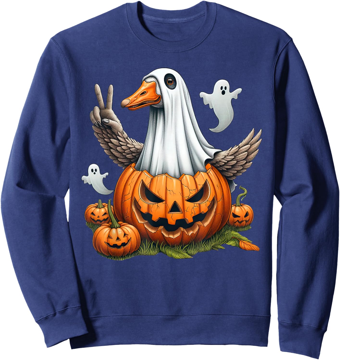 Funny Goose Boo Halloween Ghost Kids Sweatshirt - Sweatshirt | Navy
