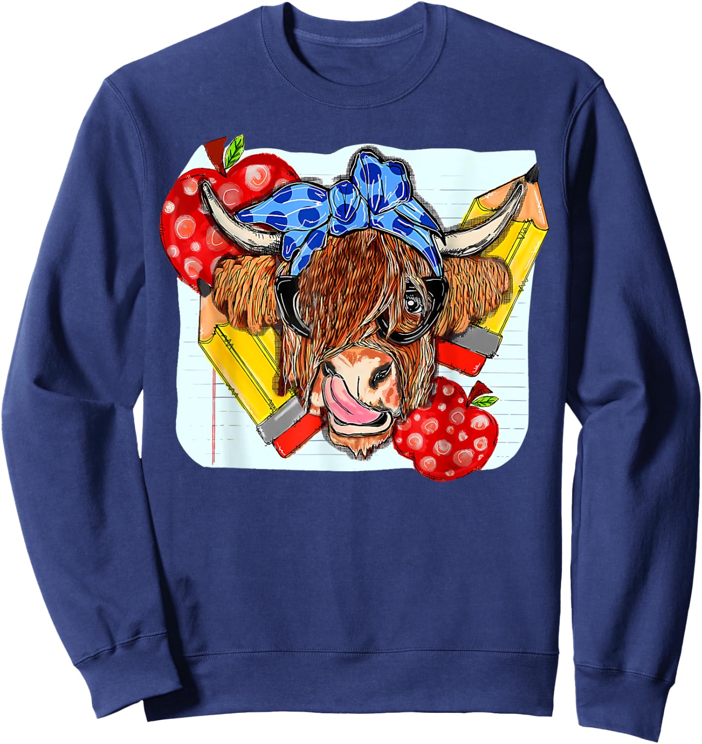 Highland Cow Teacher Western Country Funny Teacher Life Men Women Sweatshirt - Sweatshirt | Navy
