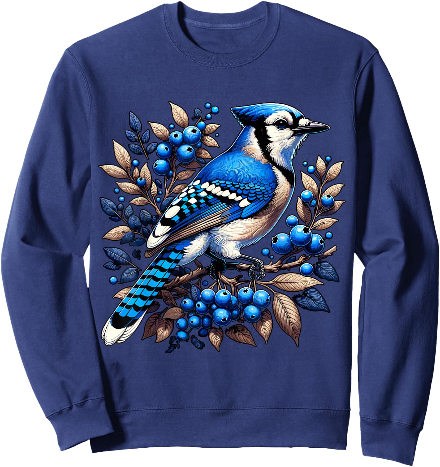 Blue Jay Bird , Small, Black Sweatshirt - Sweatshirt | Navy