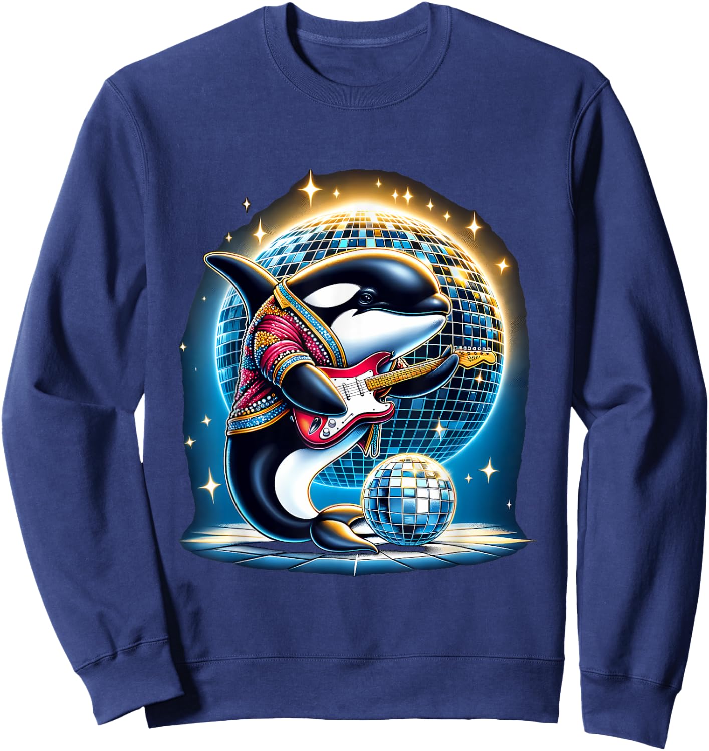 Disco Ball Guitar Orca Whale Sweatshirt - Sweatshirt | Navy