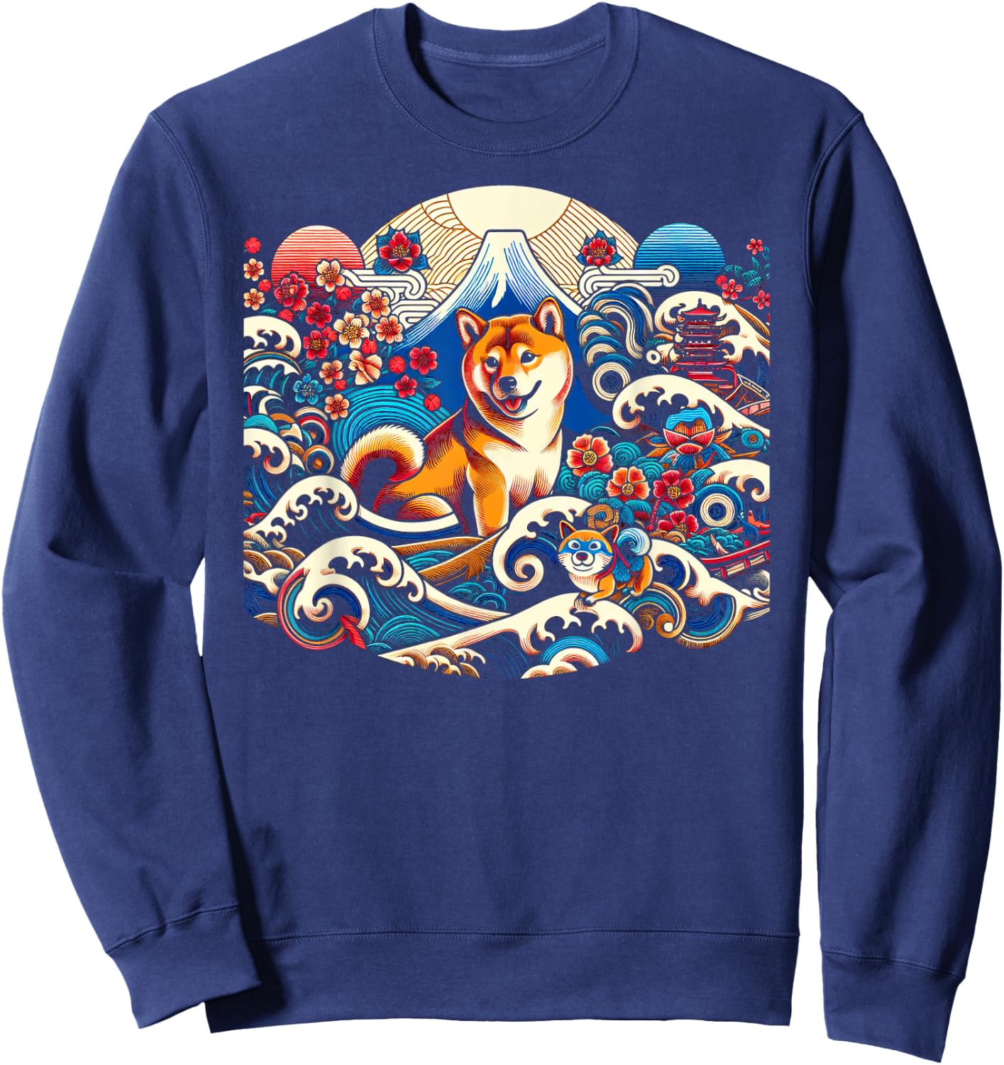 Playful Shiba Inu in Japanese Art Style Sweatshirt - Sweatshirt | Navy