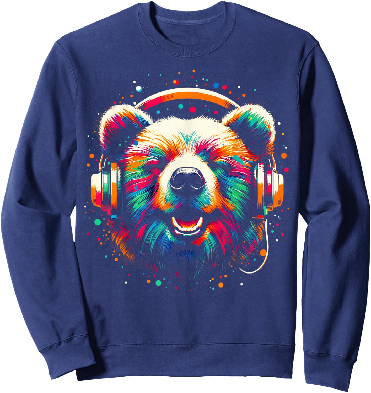 Cool Bear Headphone Music Art Christmas Birthday Sweatshirt - Sweatshirt | Navy