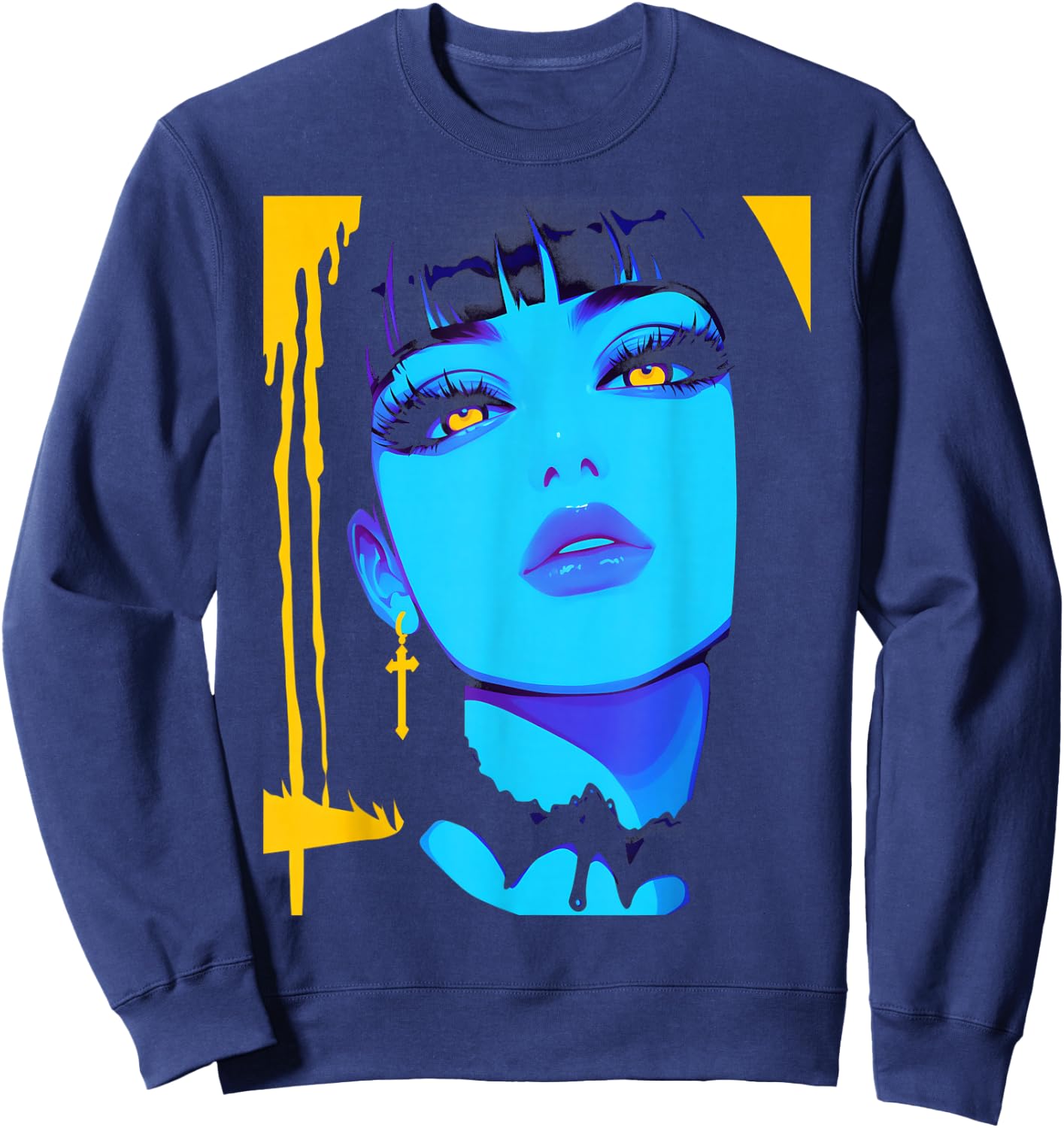 Cybergoth Cybercore Grunge Punk Goth Girl Alt Anime Manga Sweatshirt - Sweatshirt | Navy