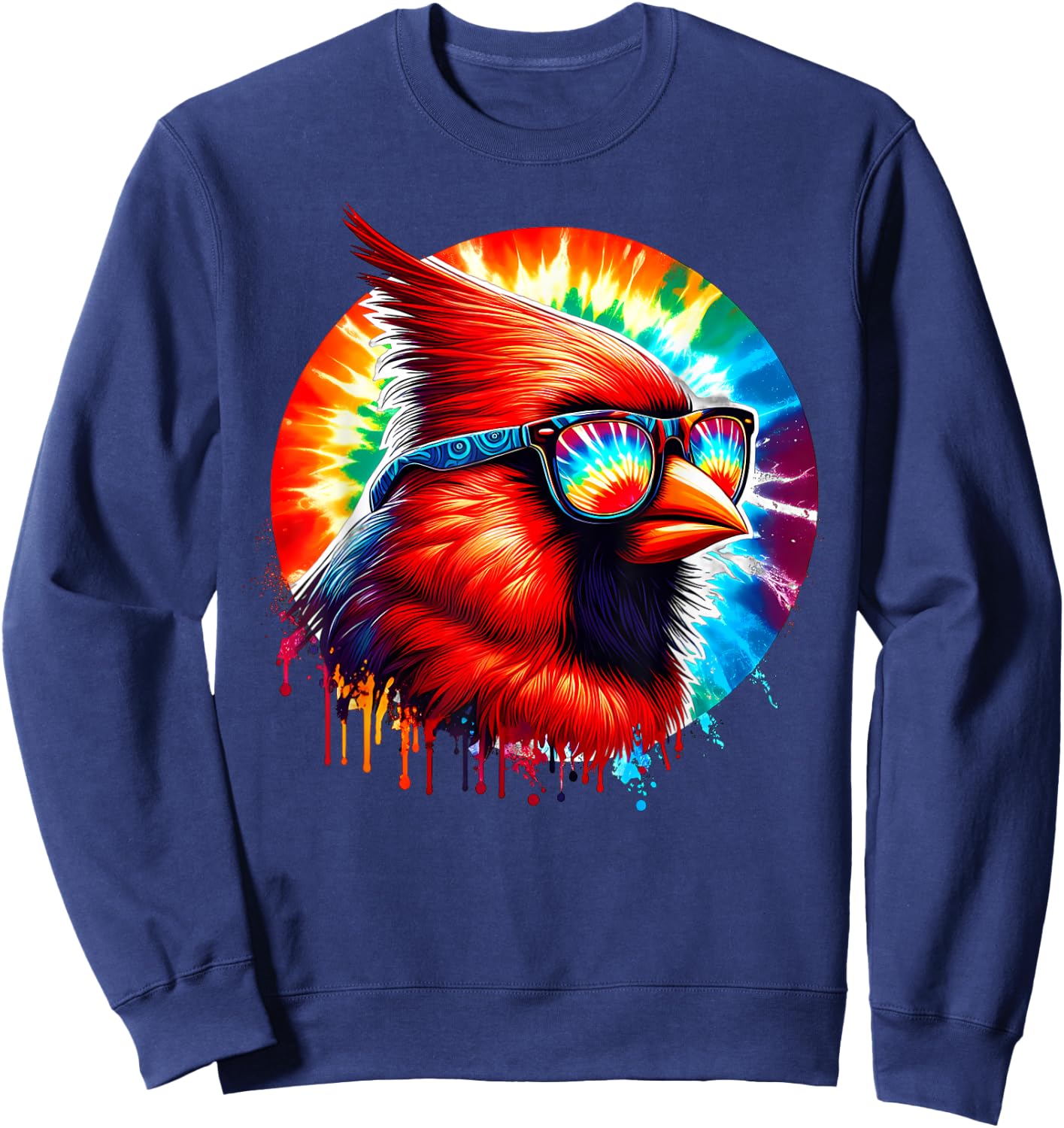 Cool Tie Dye Cardinal Sunglasses Bird Illustration Art Sweatshirt - Sweatshirt | Navy