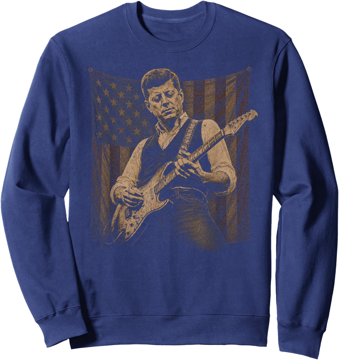 JFK Playing Guitar Kennedy Patriotic American Flag Music Sweatshirt - Sweatshirt | Navy