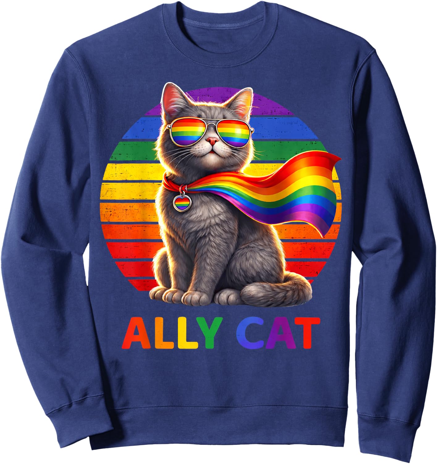 Pride LGBT Ally Cat Fun Rainbow Colorful Men Women Kid Sweatshirt - Sweatshirt | Navy