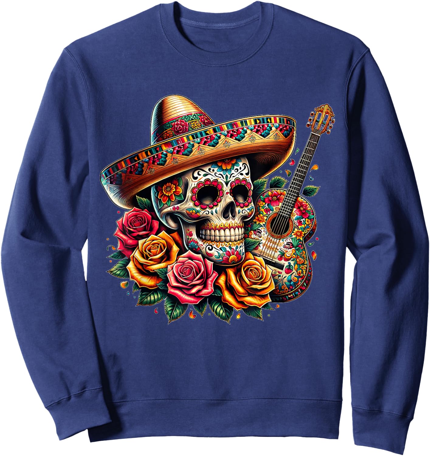 Cinco De Mayo Skull Sombrero Fiesta Mexican Skull Men Women Sweatshirt - Sweatshirt | Navy