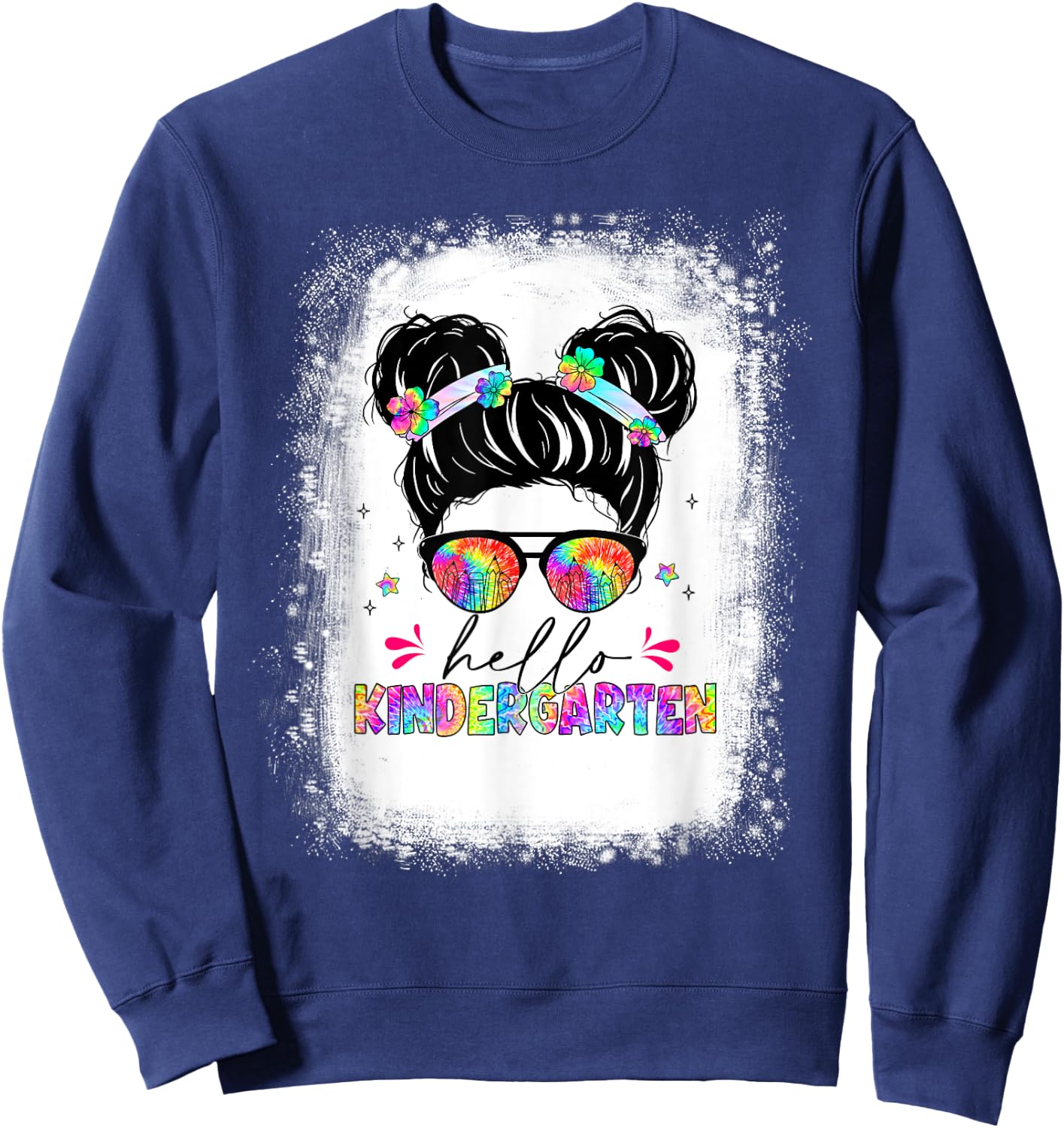 Hello Kindergarten shirt messy bun tie dye back to school Sweatshirt - Sweatshirt | Navy