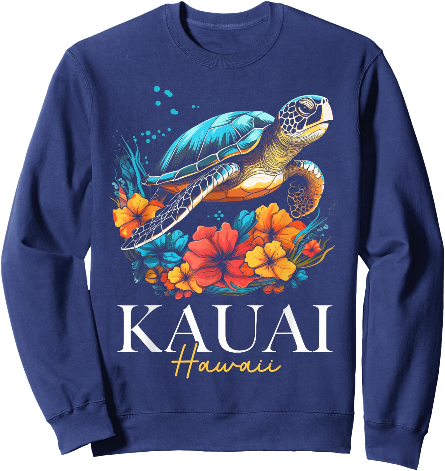 Kauai Hawaii Sea Turtle Hawaiian Diving Surfer Souvenir Sweatshirt - Sweatshirt | Navy