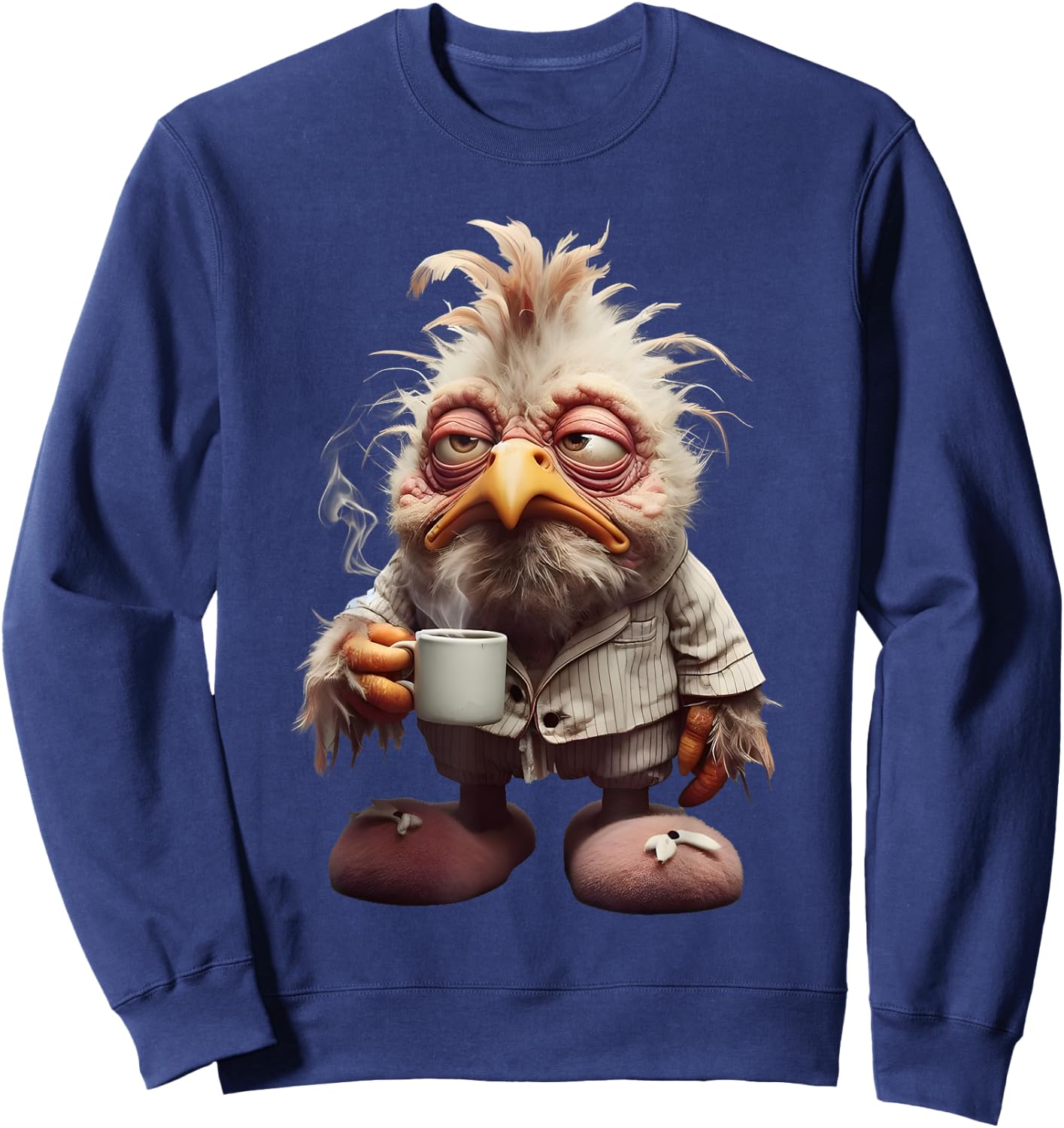 Funny Coffee Chicken Art Print Sweatshirt - Sweatshirt | Navy