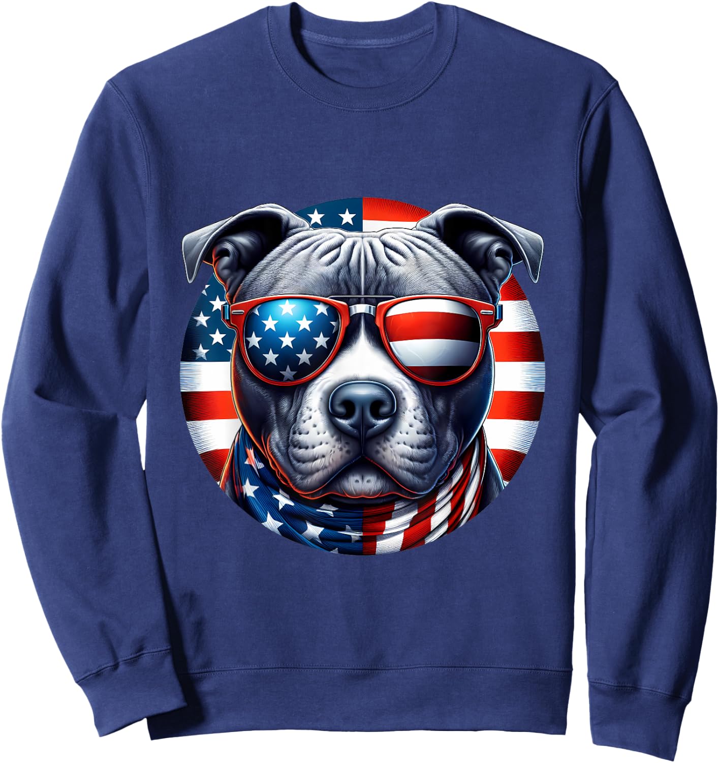 4th of July Pit Bull Wearing Sunglasses American Flag Bully Sweatshirt - Sweatshirt | Navy