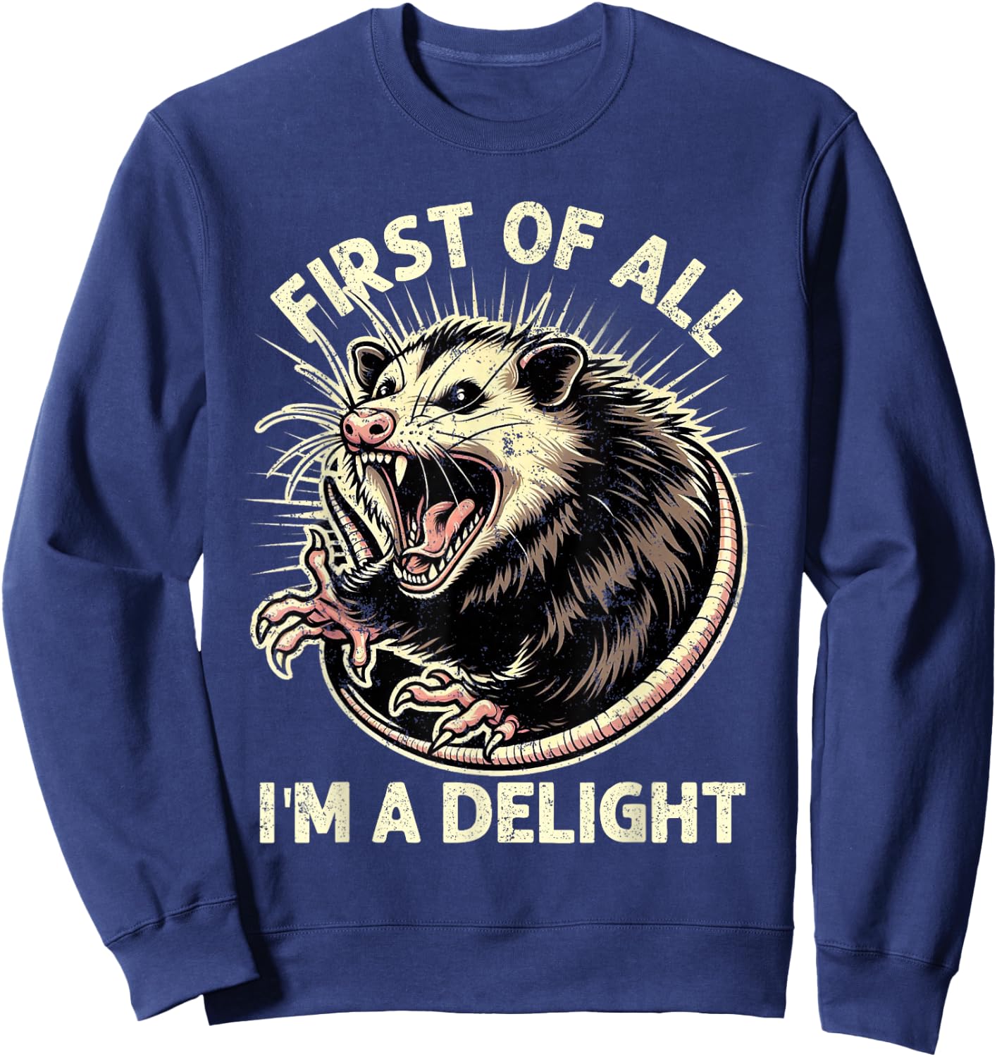 First Of All I'm A Delight Sarcastic Possum Angry Opossum Sweatshirt - Sweatshirt | Navy