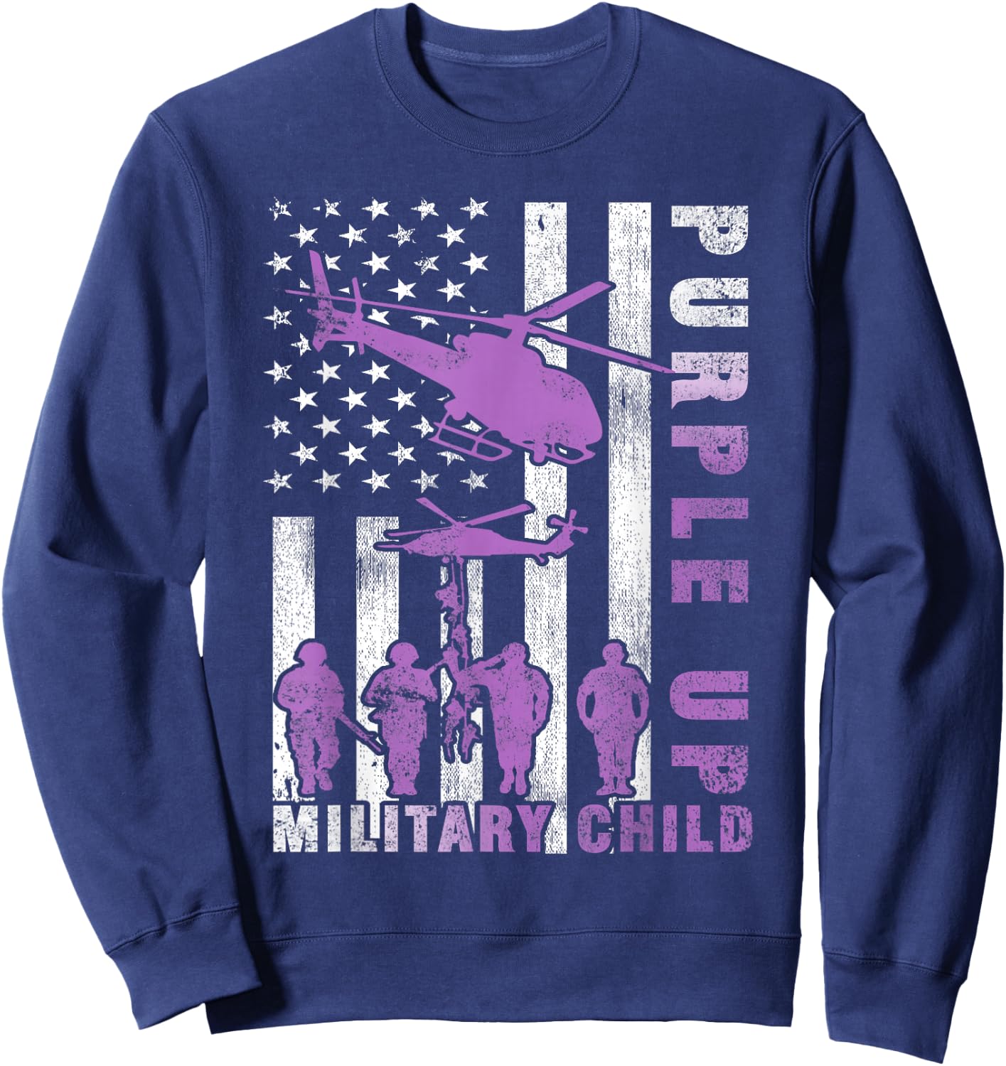 Military Child Purple Up American Flag Helicopter Shirt Kids Sweatshirt - Sweatshirt | Navy