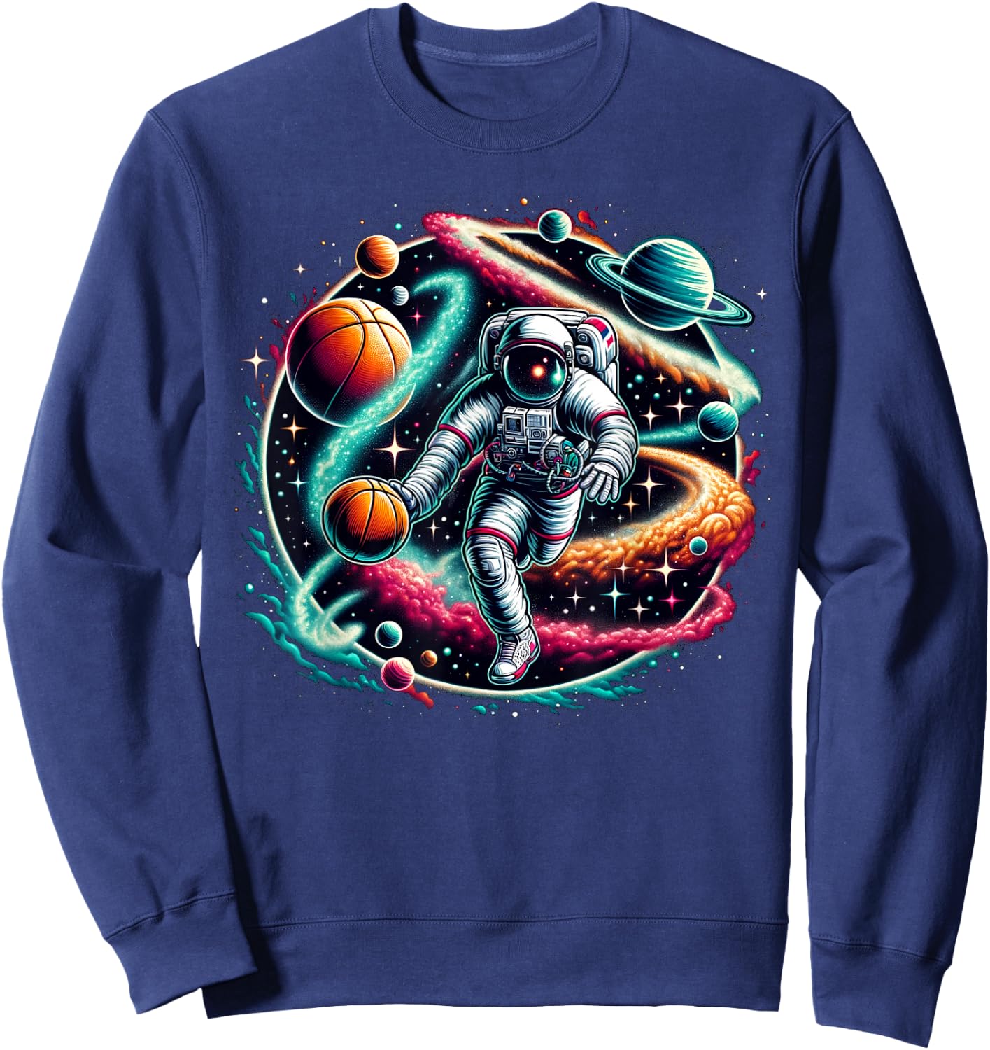 Cool Galaxy Basketball player Astronaut on Basketball Sweatshirt - Sweatshirt | Navy