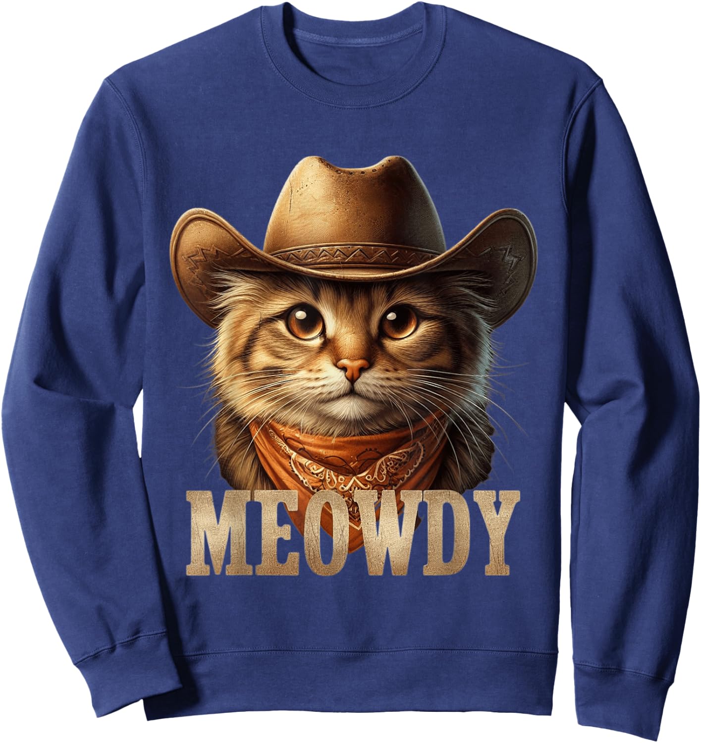Meowdy Cat Funny Texas Cat Vintage Country Music Cat Cowboy Sweatshirt - Sweatshirt | Navy