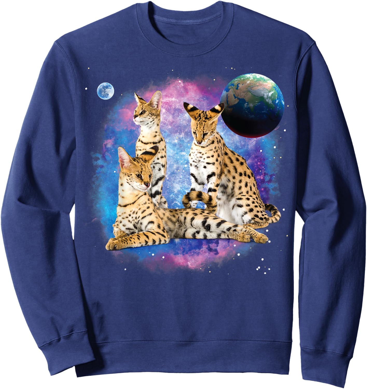 Serval Cats in the Galaxy, Serval Lover, Funny Serval Cat Men Women Kids Sweatshirt - Sweatshirt | Navy